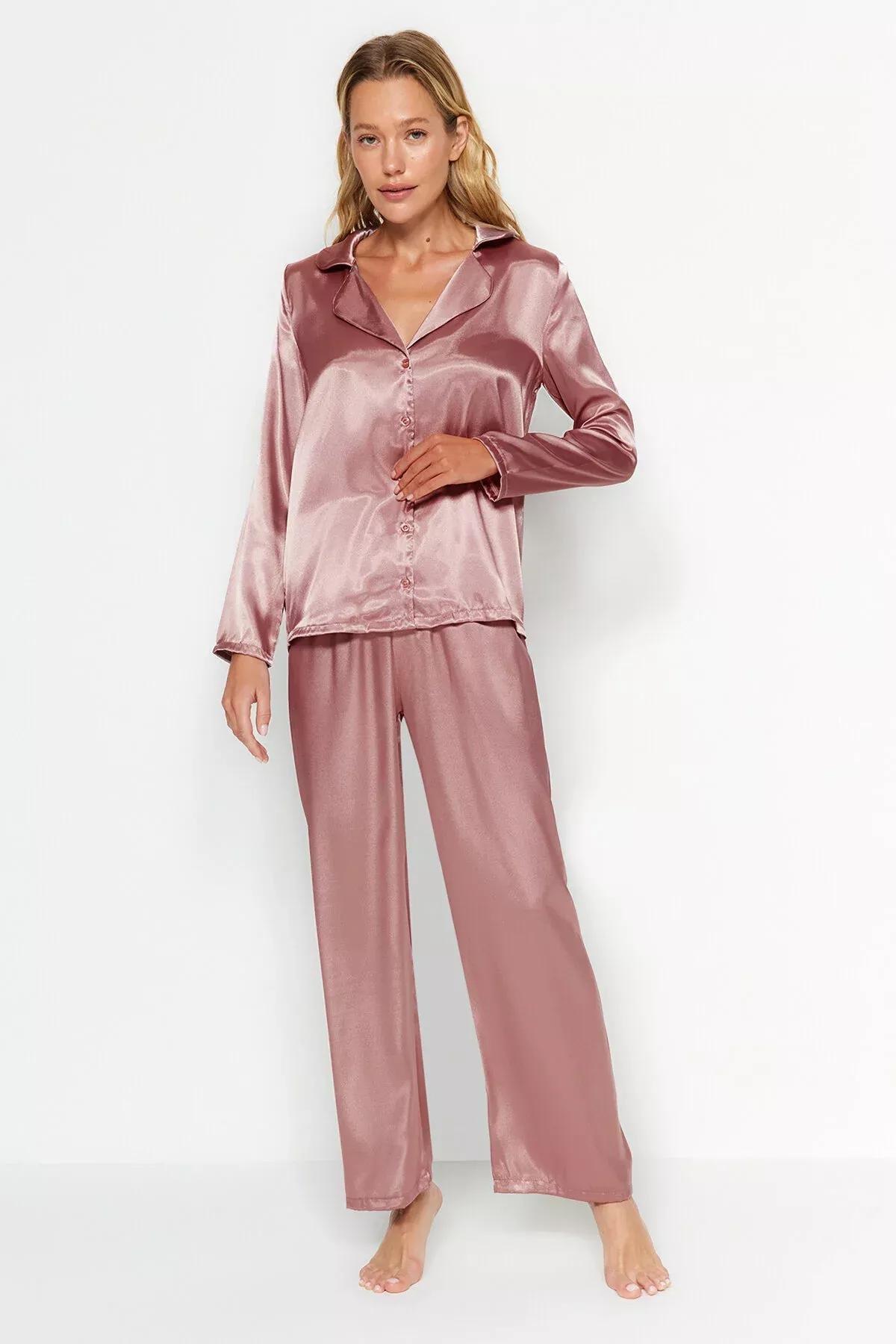 Pink Satin Weave Pyjamas Set, C101_1537, large image number 1