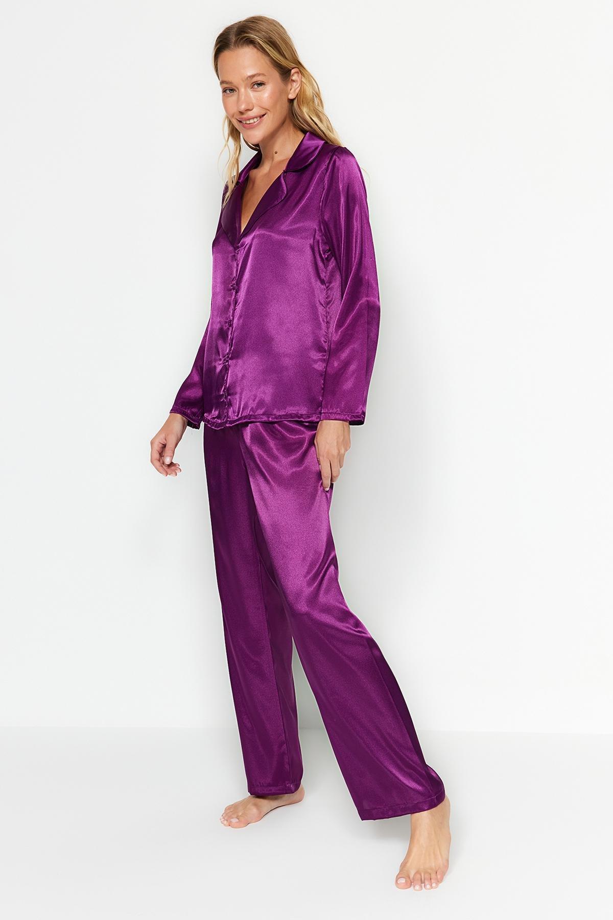 Purple Satin Weave Pyjamas Set, , large image number 1