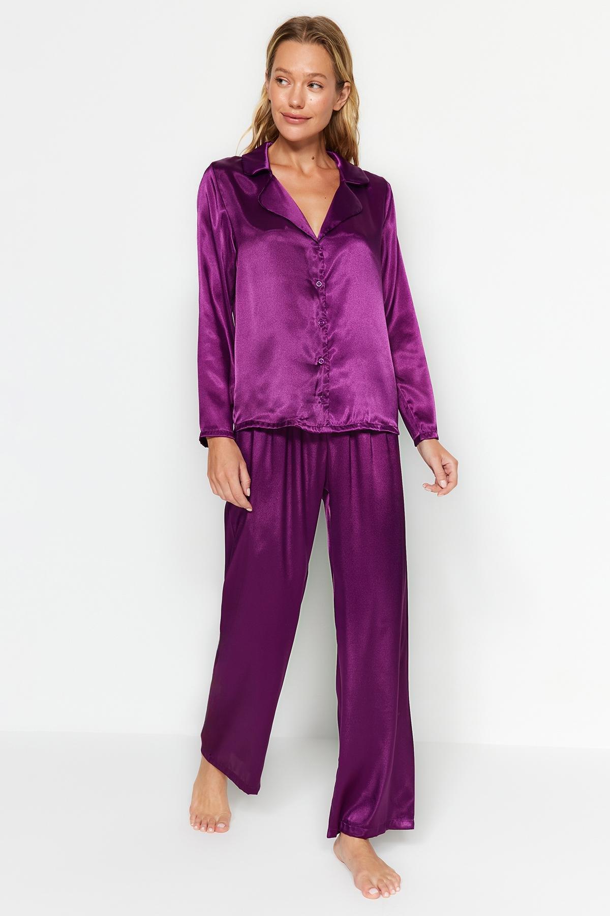 Trendyol - Purple Satin Weave Pyjamas Set