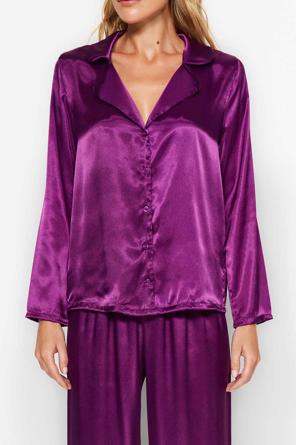 Purple Satin Weave Pyjamas Set, , large image number 3