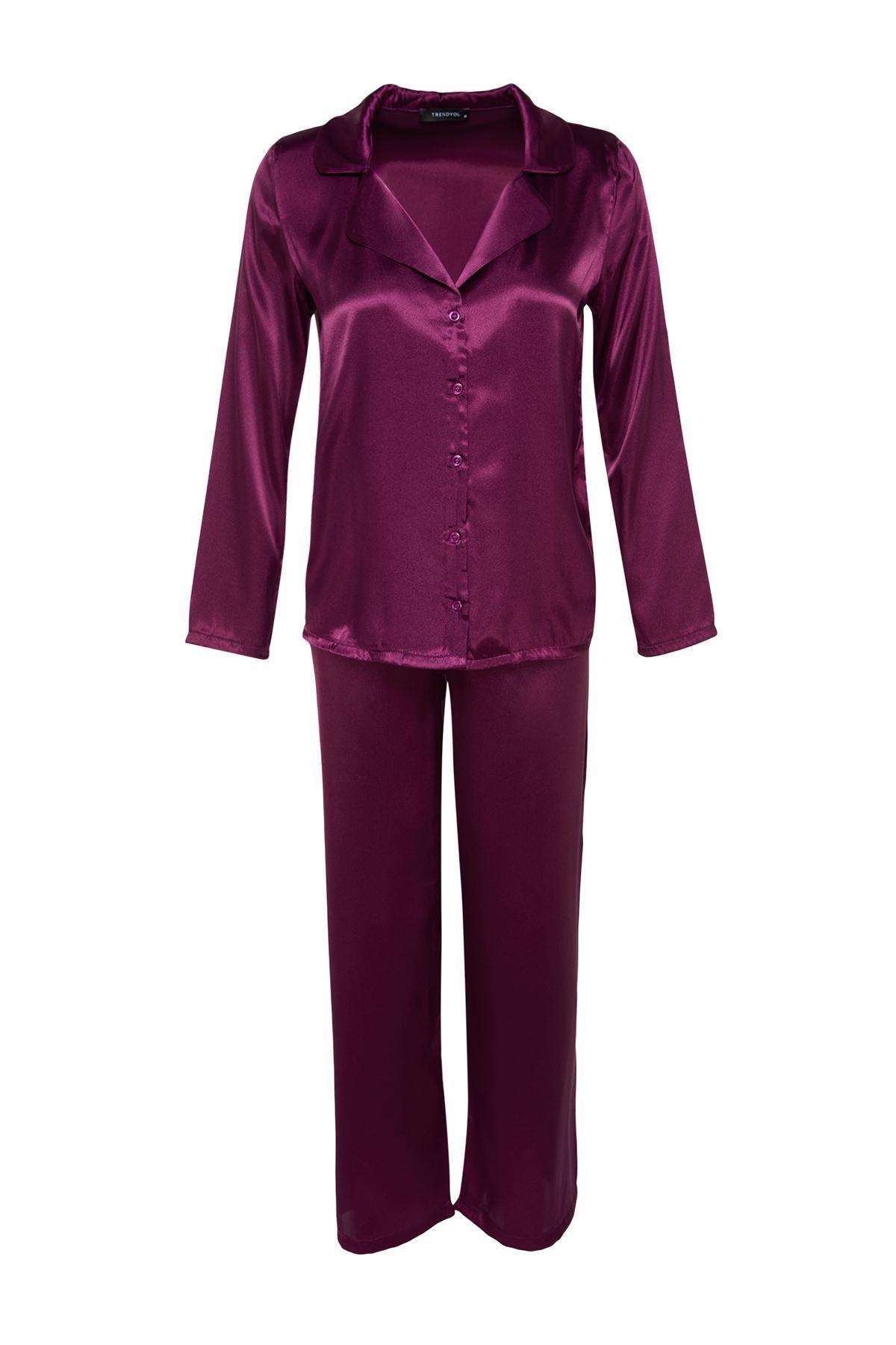 Trendyol - Purple Satin Weave Pyjamas Set