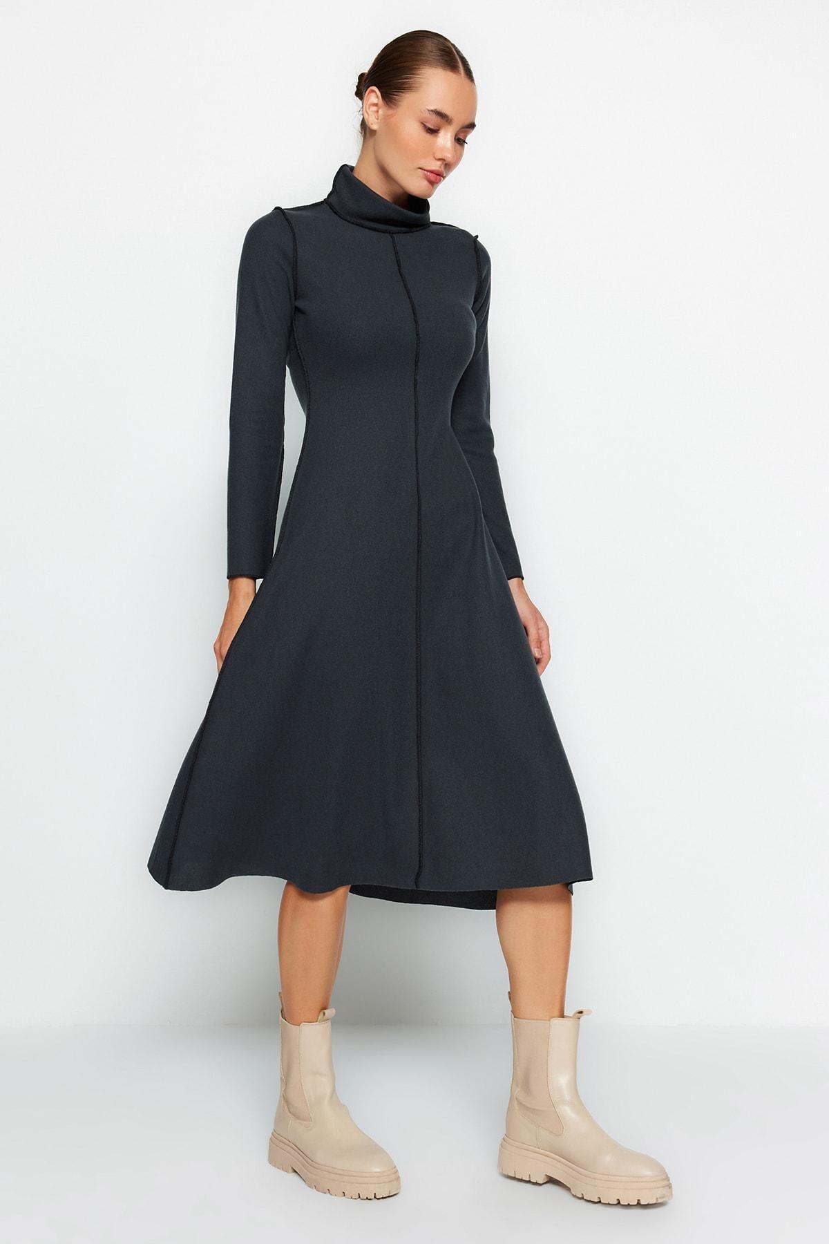 Grey A-Line Midi Dress, , large image number 0