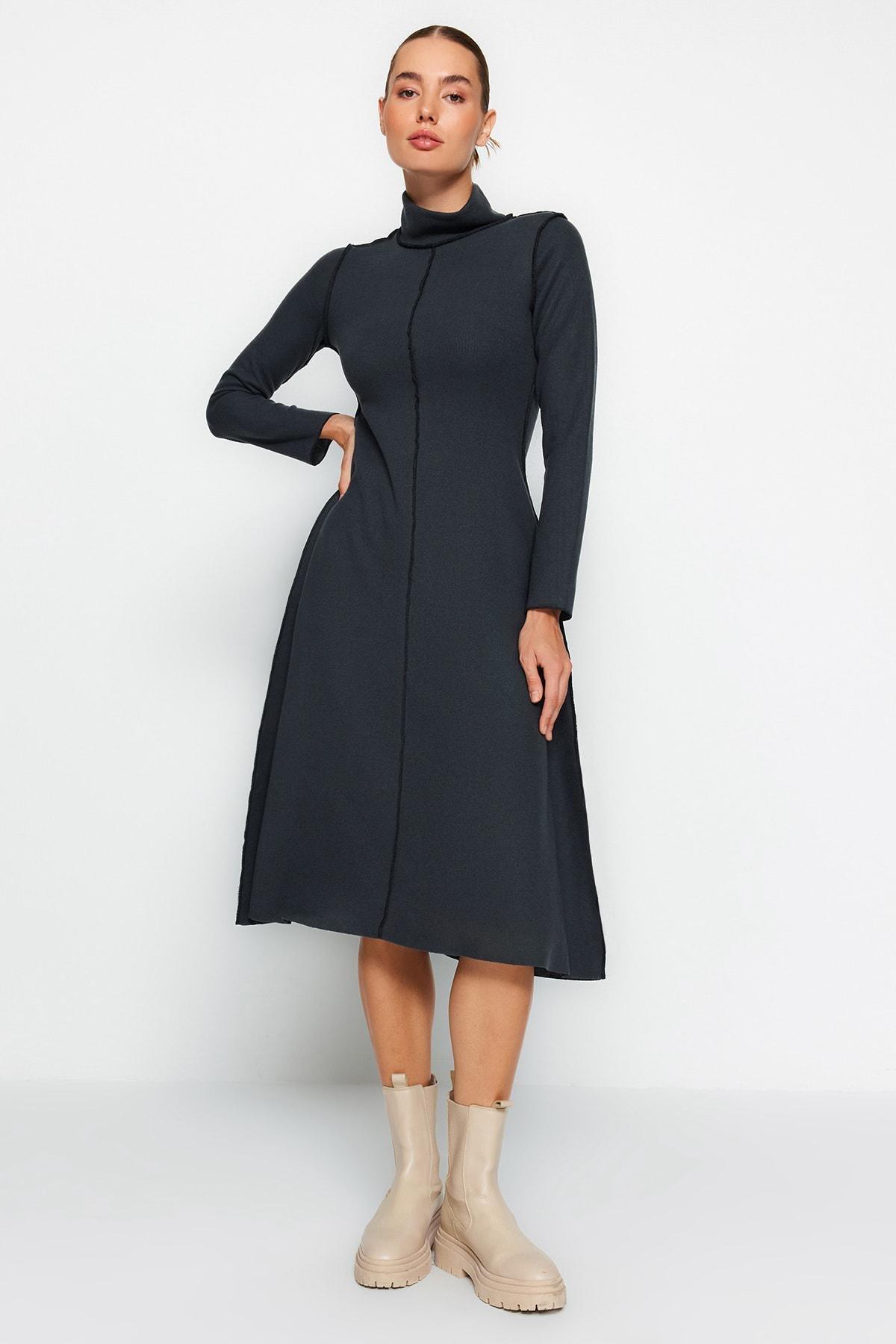 Grey A-Line Midi Dress, , large image number 1