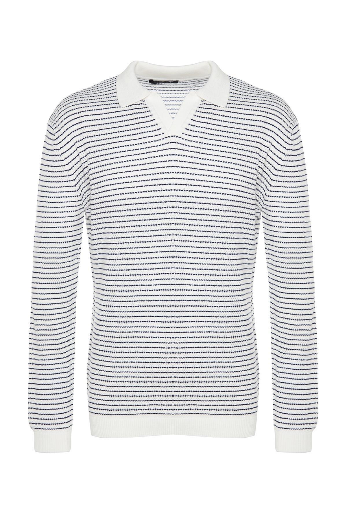 Trendyol - Cream Cotton Polo Neck Knitwear Sweater