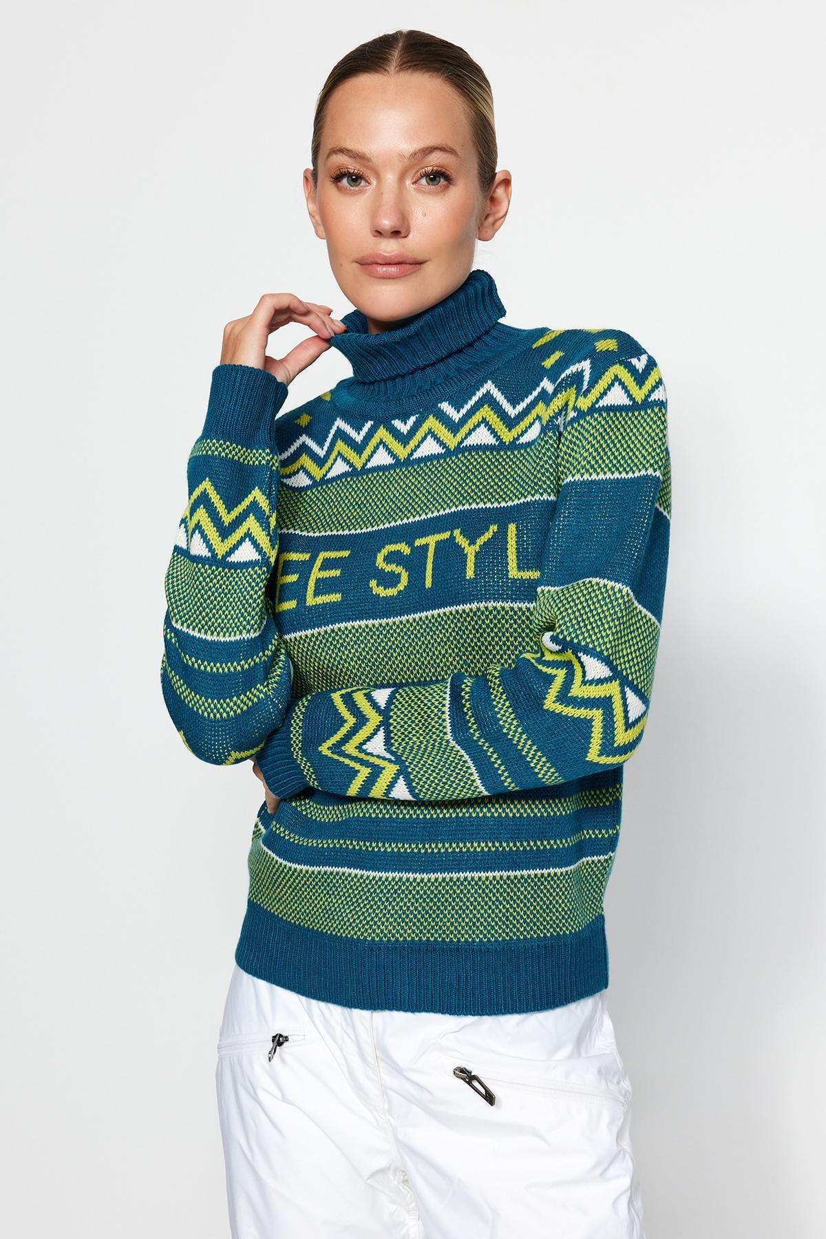 Trendyol - Navy Patterned Knitwear Sweater