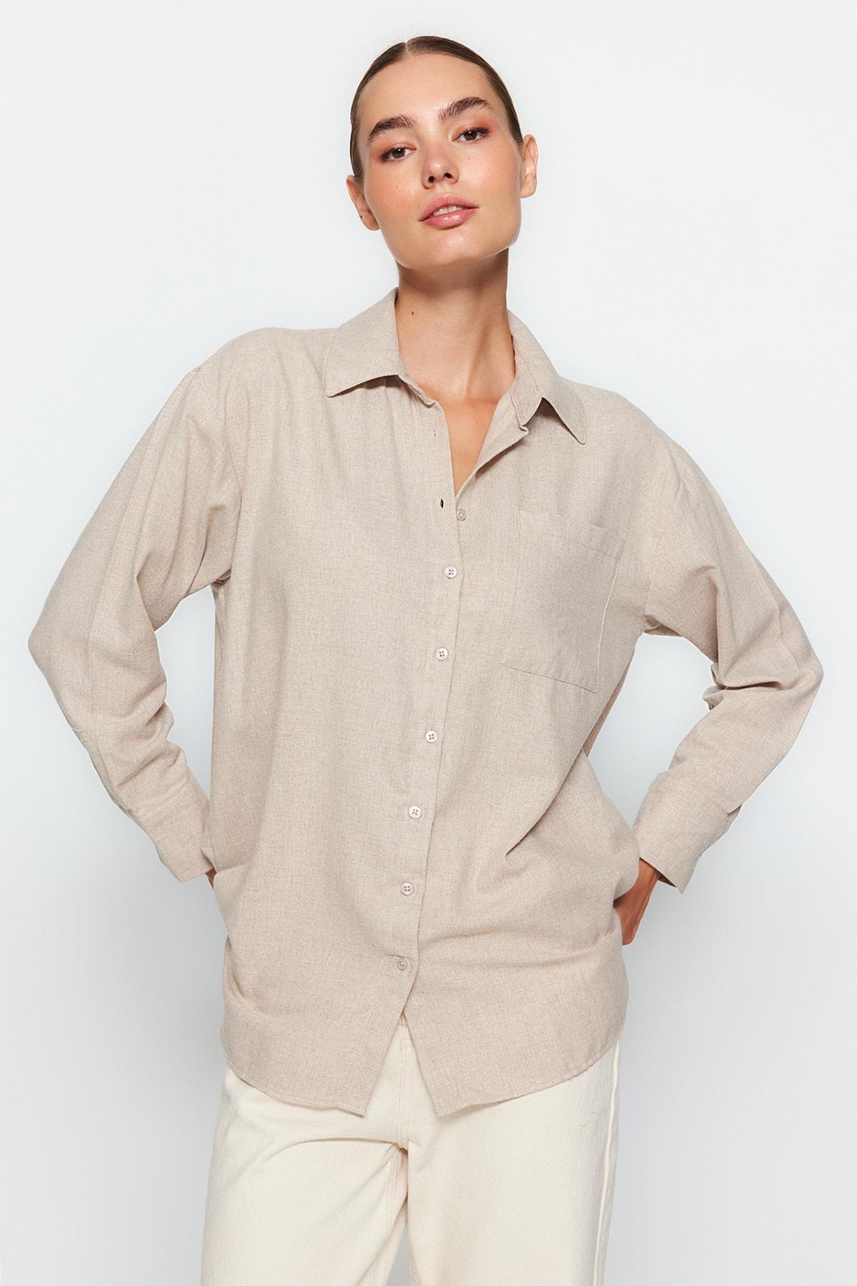 Trendyol - Brown Oversize Shirt With Brown Pocket