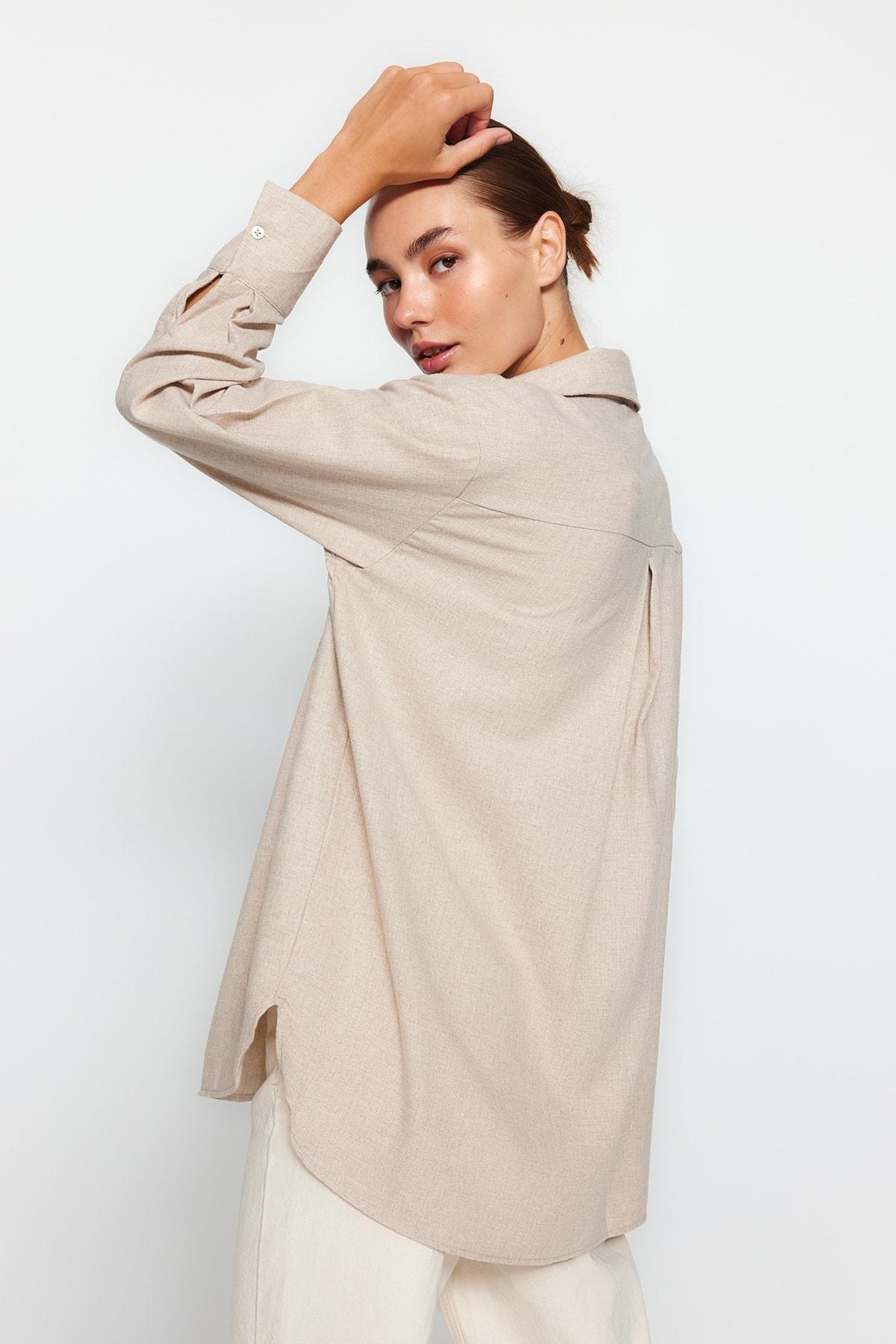 Trendyol - Brown Oversize Shirt With Brown Pocket