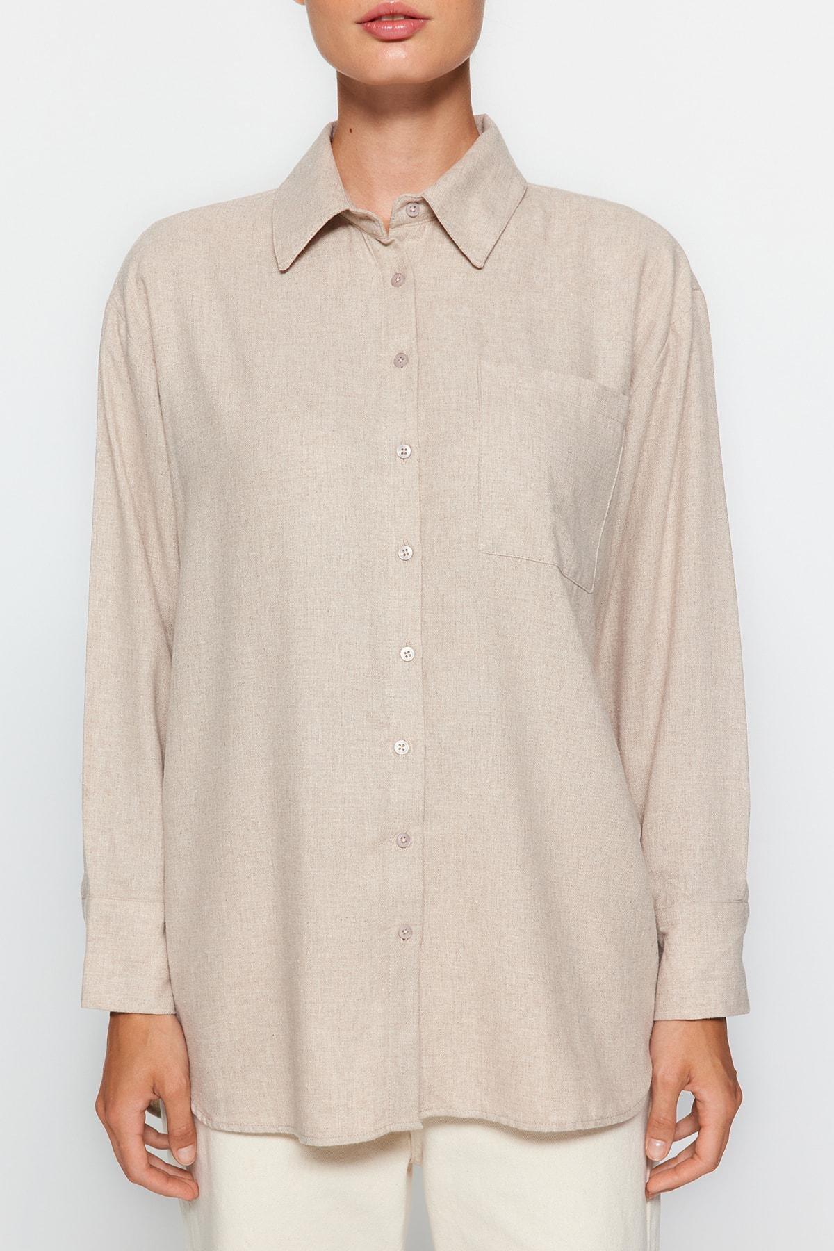 Trendyol - Brown Oversize Shirt With Brown Pocket