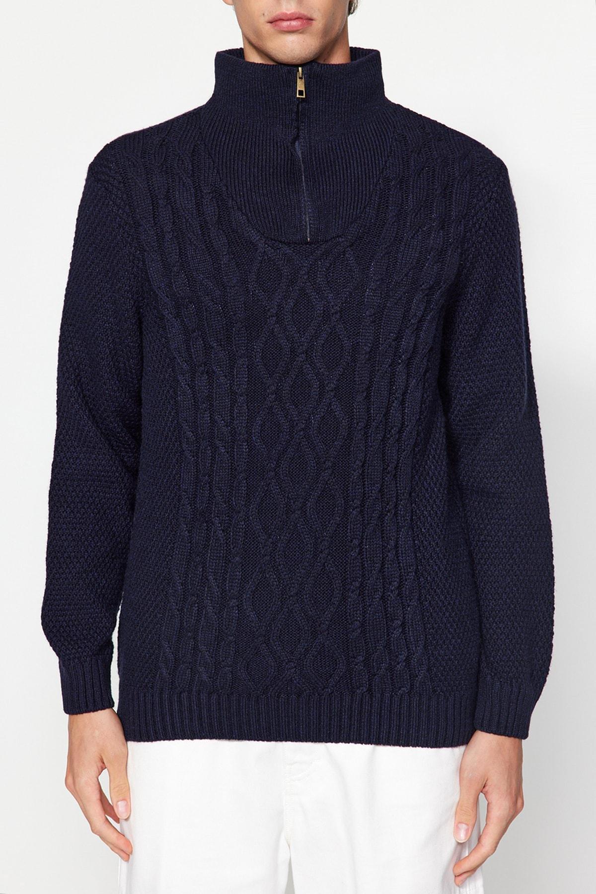 Navy Half Turtleneck Knitwear Sweater, , large image number 2