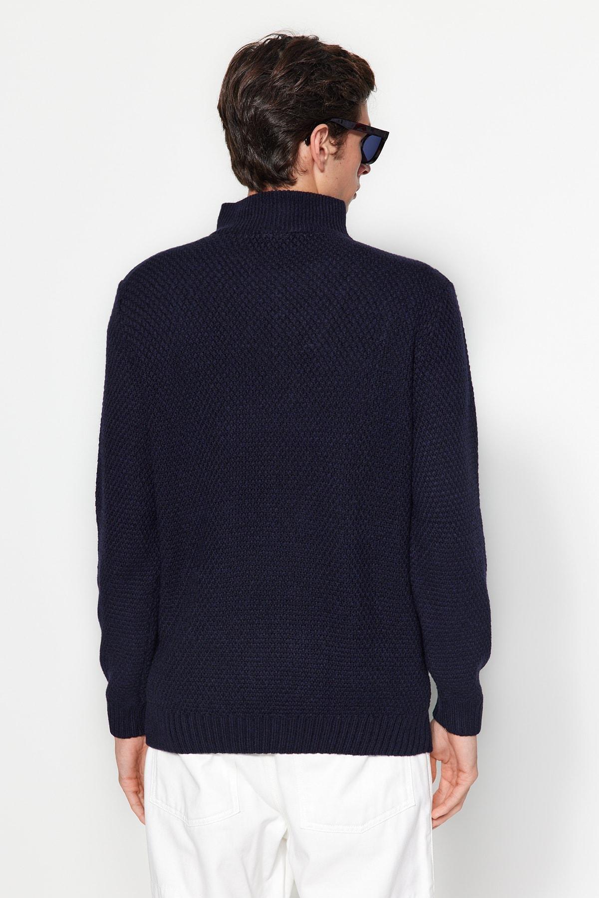 Navy Half Turtleneck Knitwear Sweater, , large image number 4