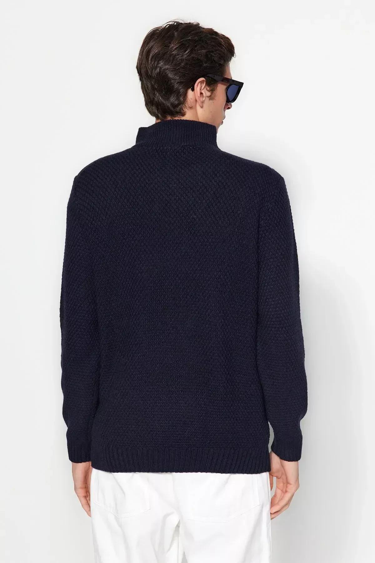 Navy Half Turtleneck Knitwear Sweater, , large image number 4