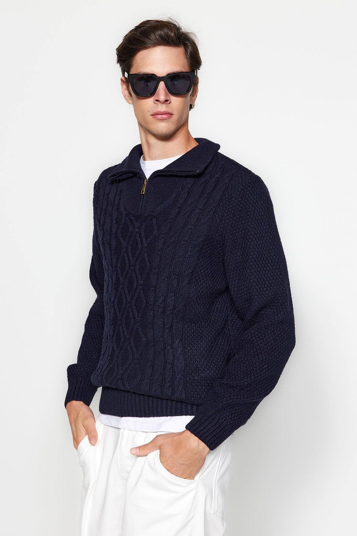 Navy Half Turtleneck Knitwear Sweater, , large image number 5