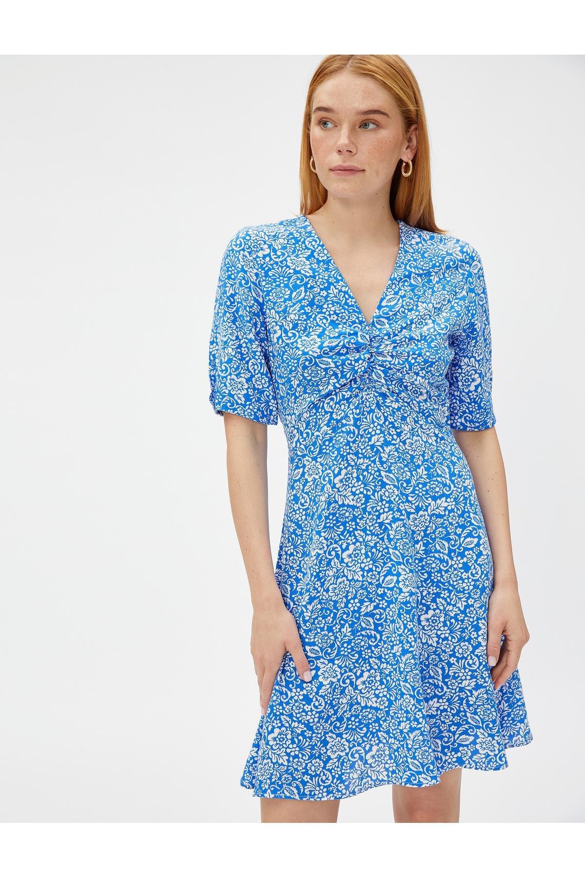 Koton - Blue Pattern Short Floral Dress
