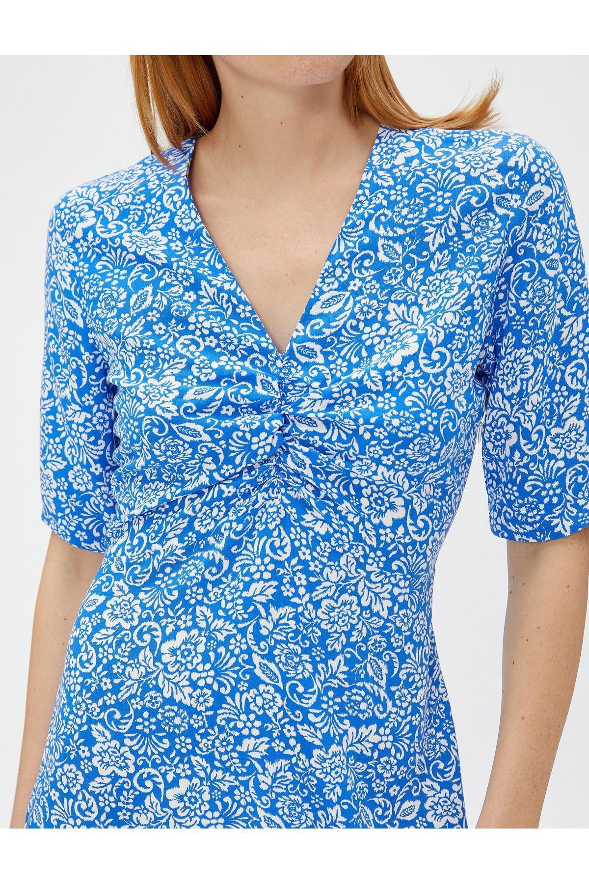 Koton - Blue Pattern Short Floral Dress
