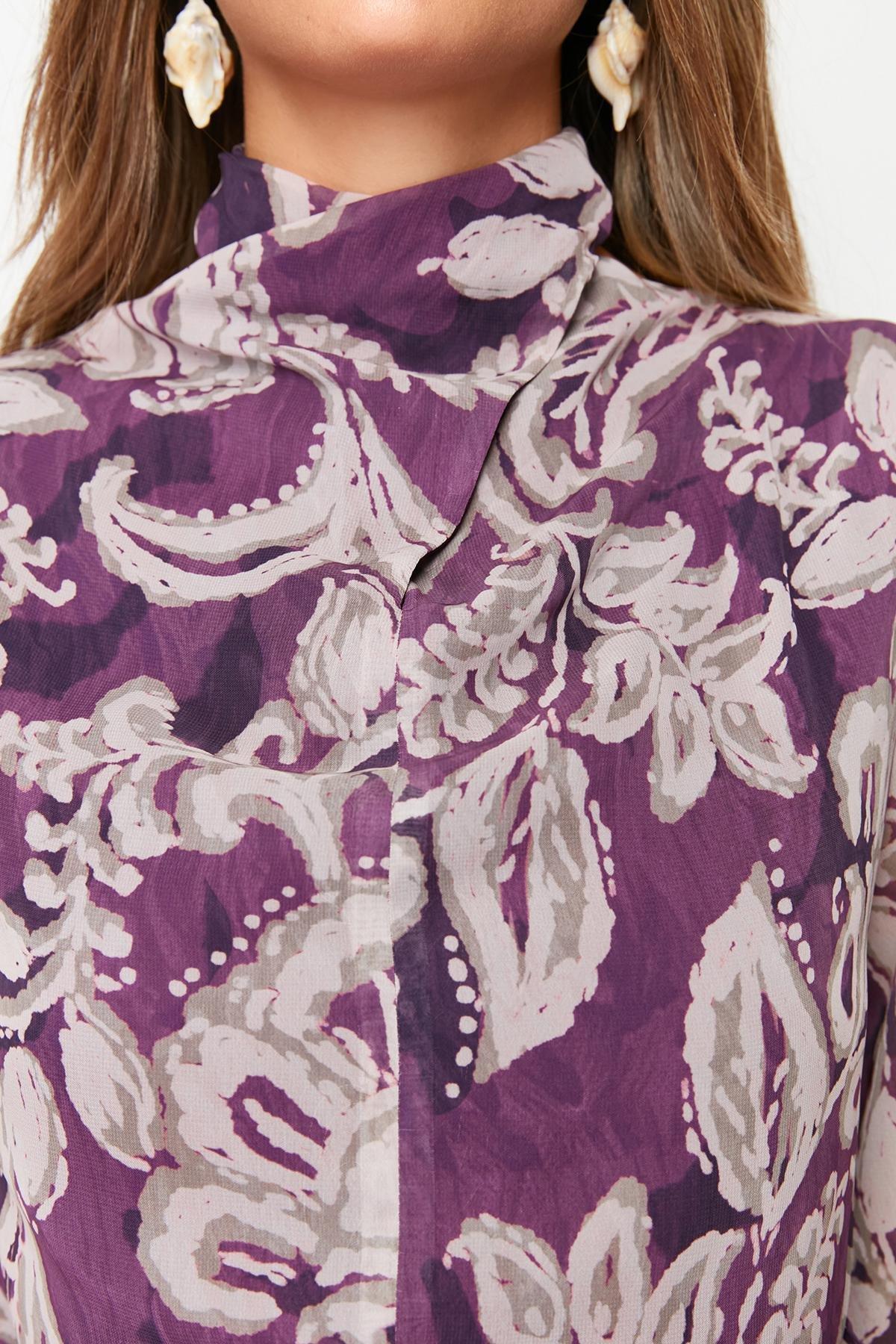 Purple Belted Skirt Chiffon Woven Dress, , large image number 9