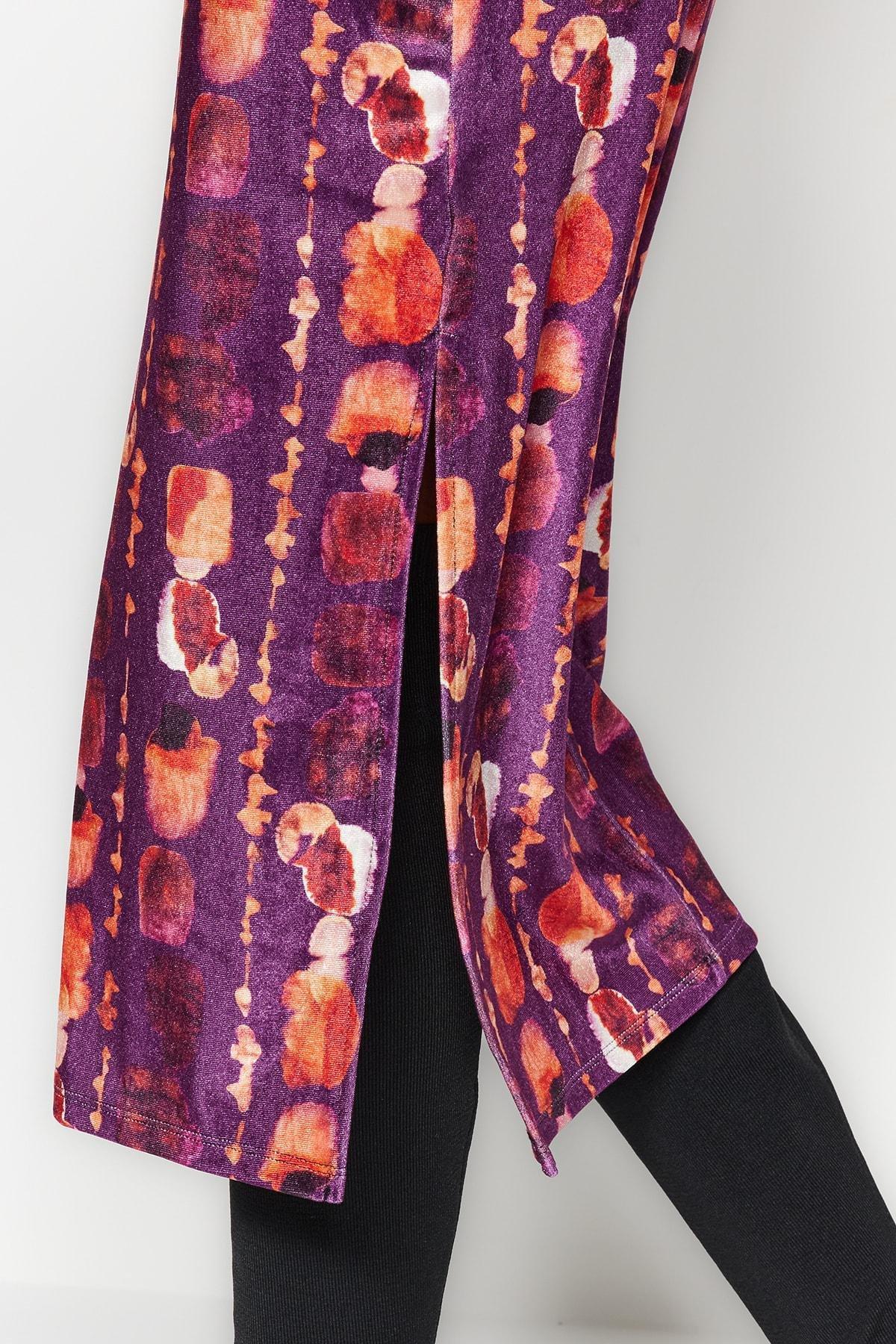 Trendyol - Purple Printed Midi Velvet Knitted Skirt