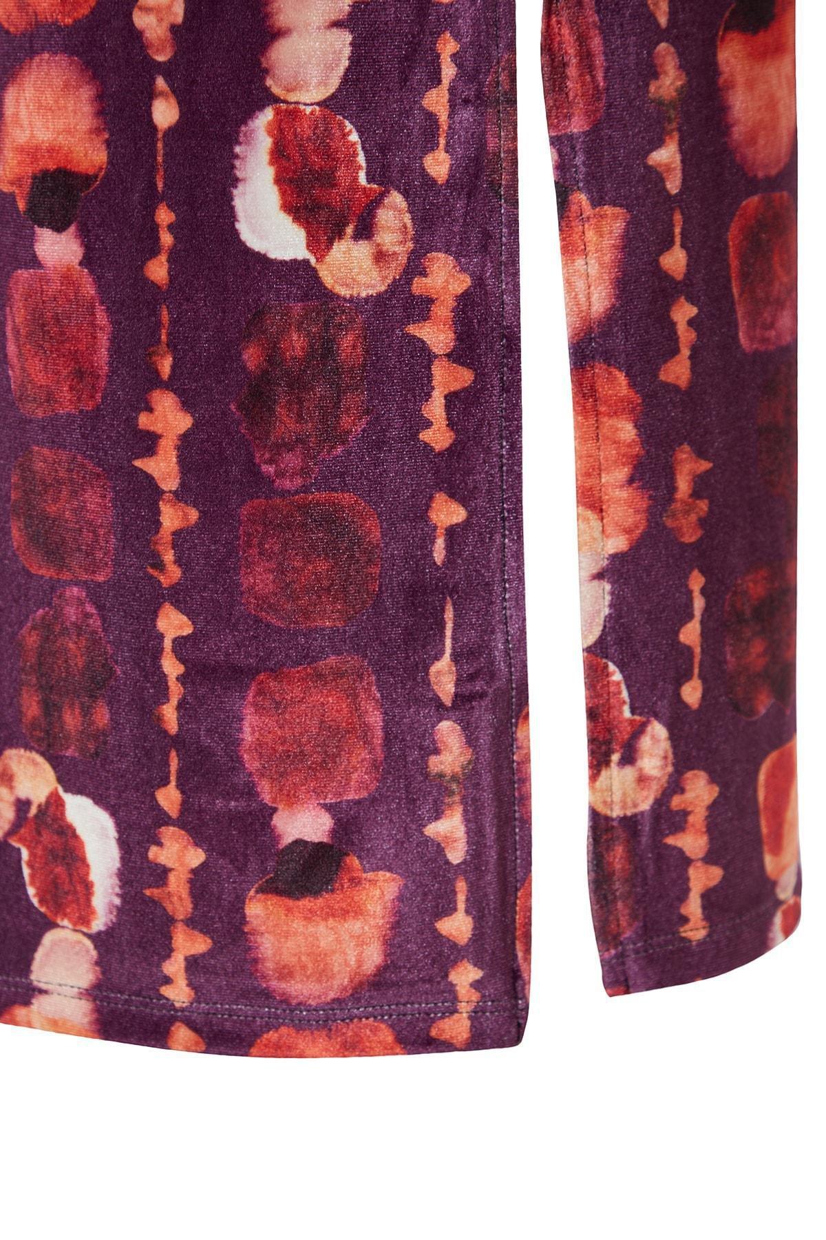 Trendyol - Purple Printed Midi Velvet Knitted Skirt