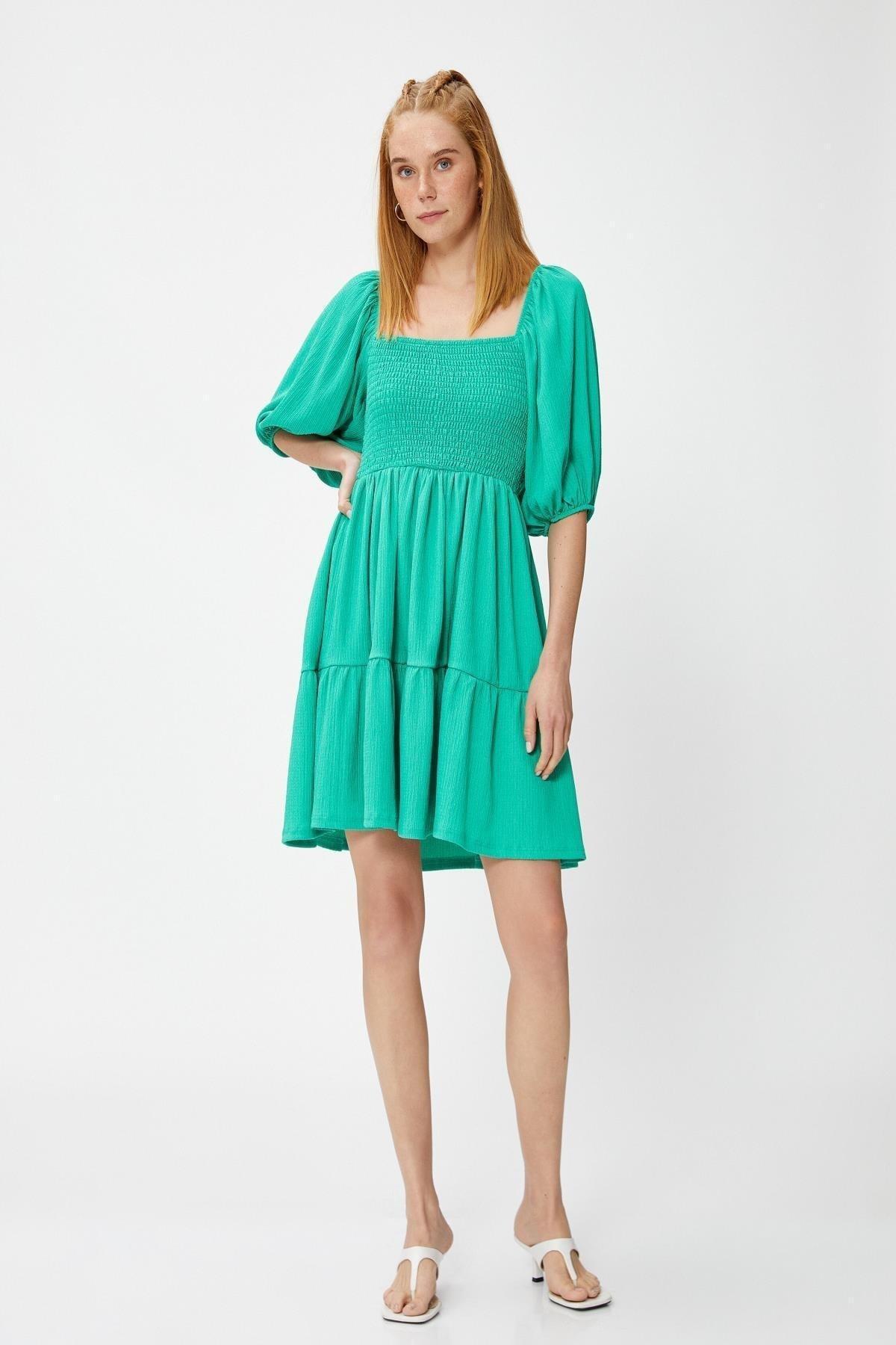 Koton - Green Balloon Sleeve Dress