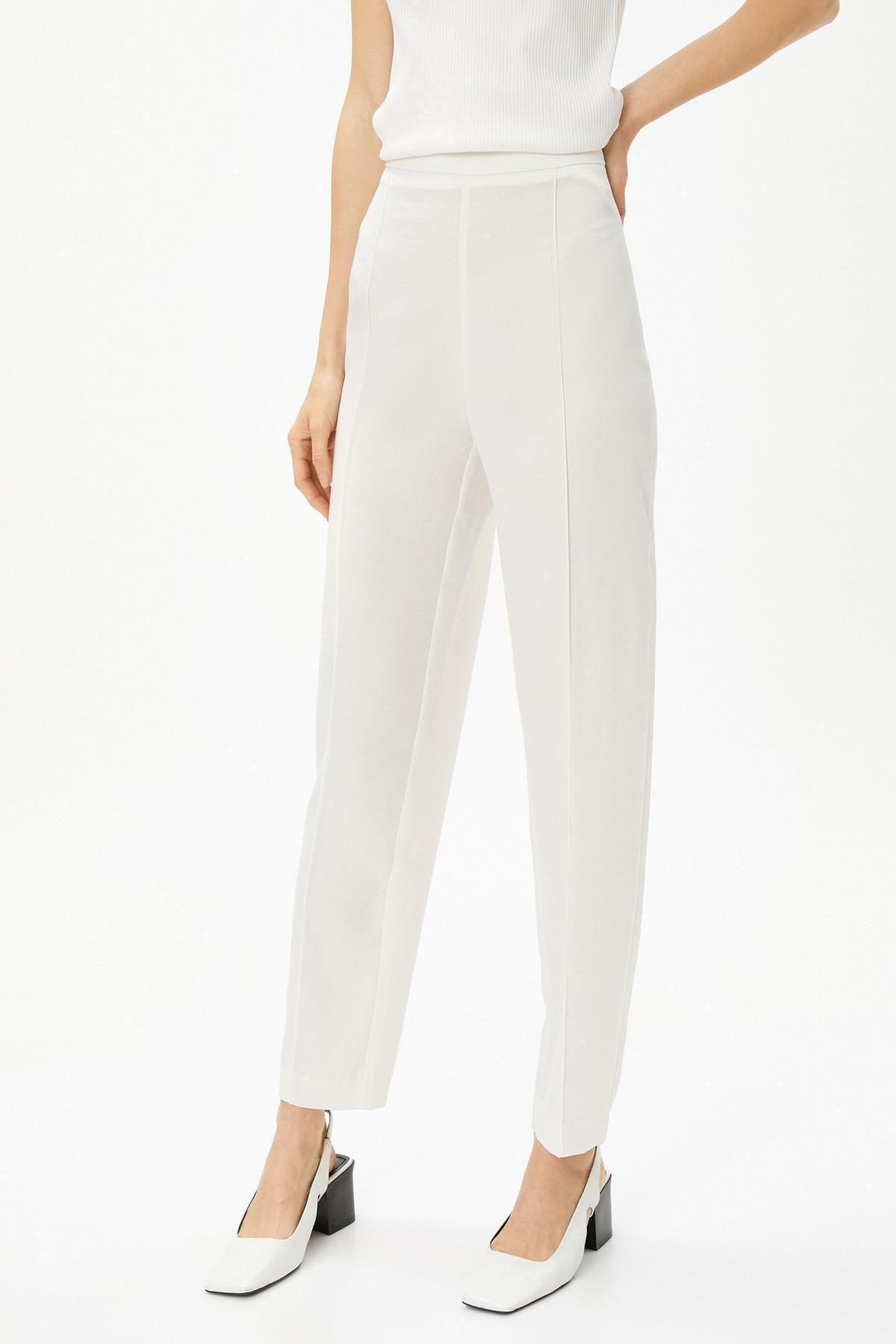 White Straight Plain Suit Pants, , large image number 2