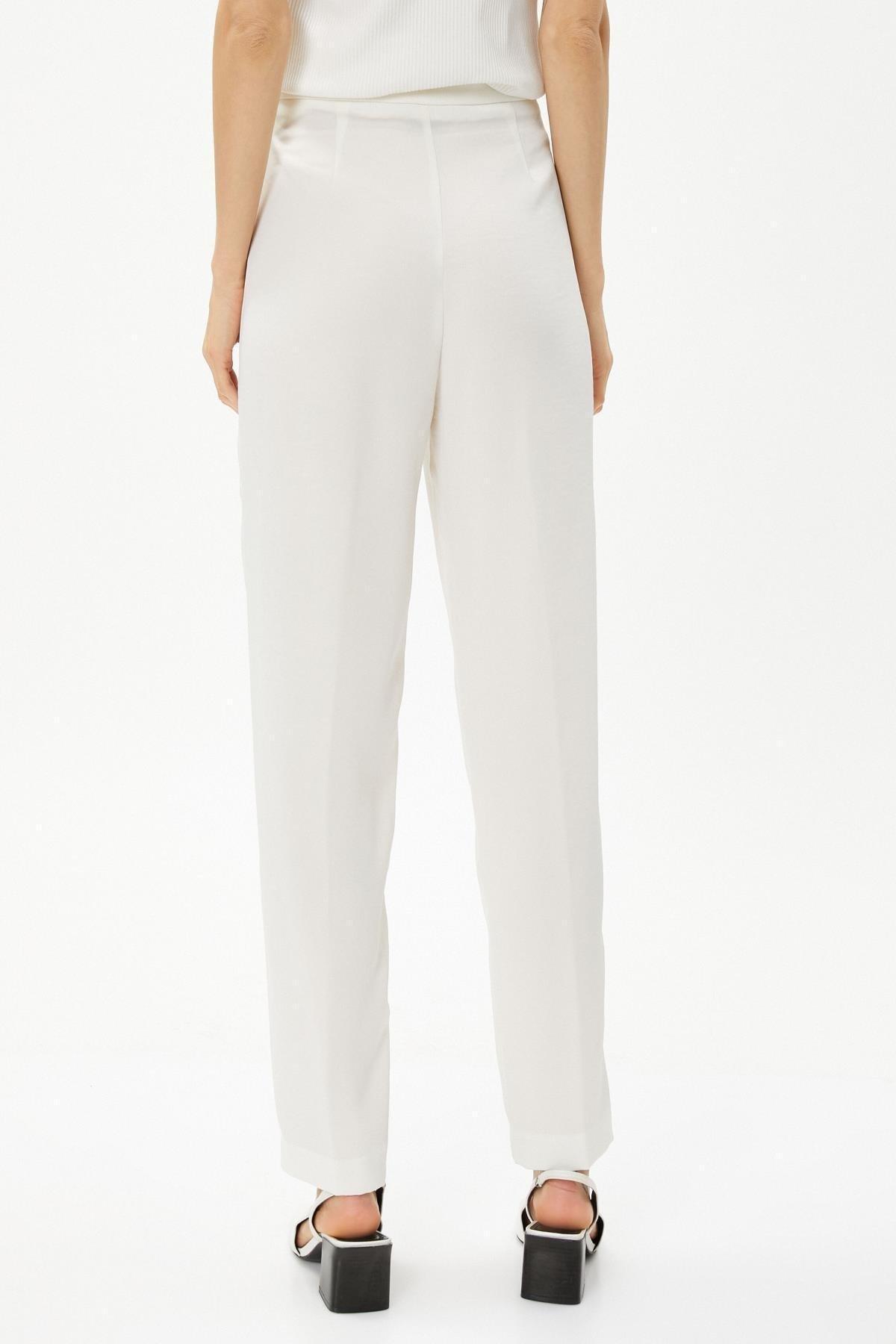 White Straight Plain Suit Pants, , large image number 3