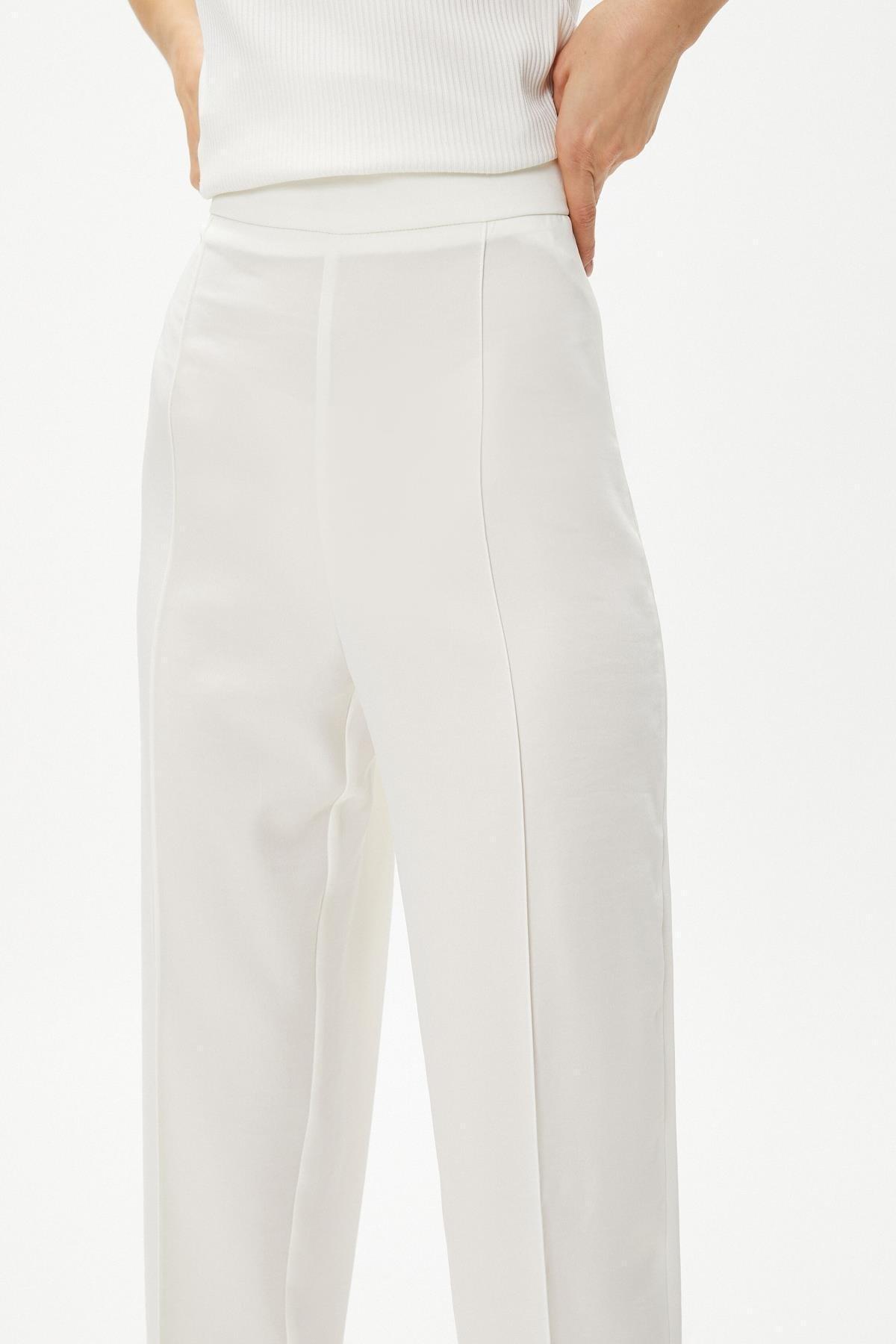 White Straight Plain Suit Pants, , large image number 4