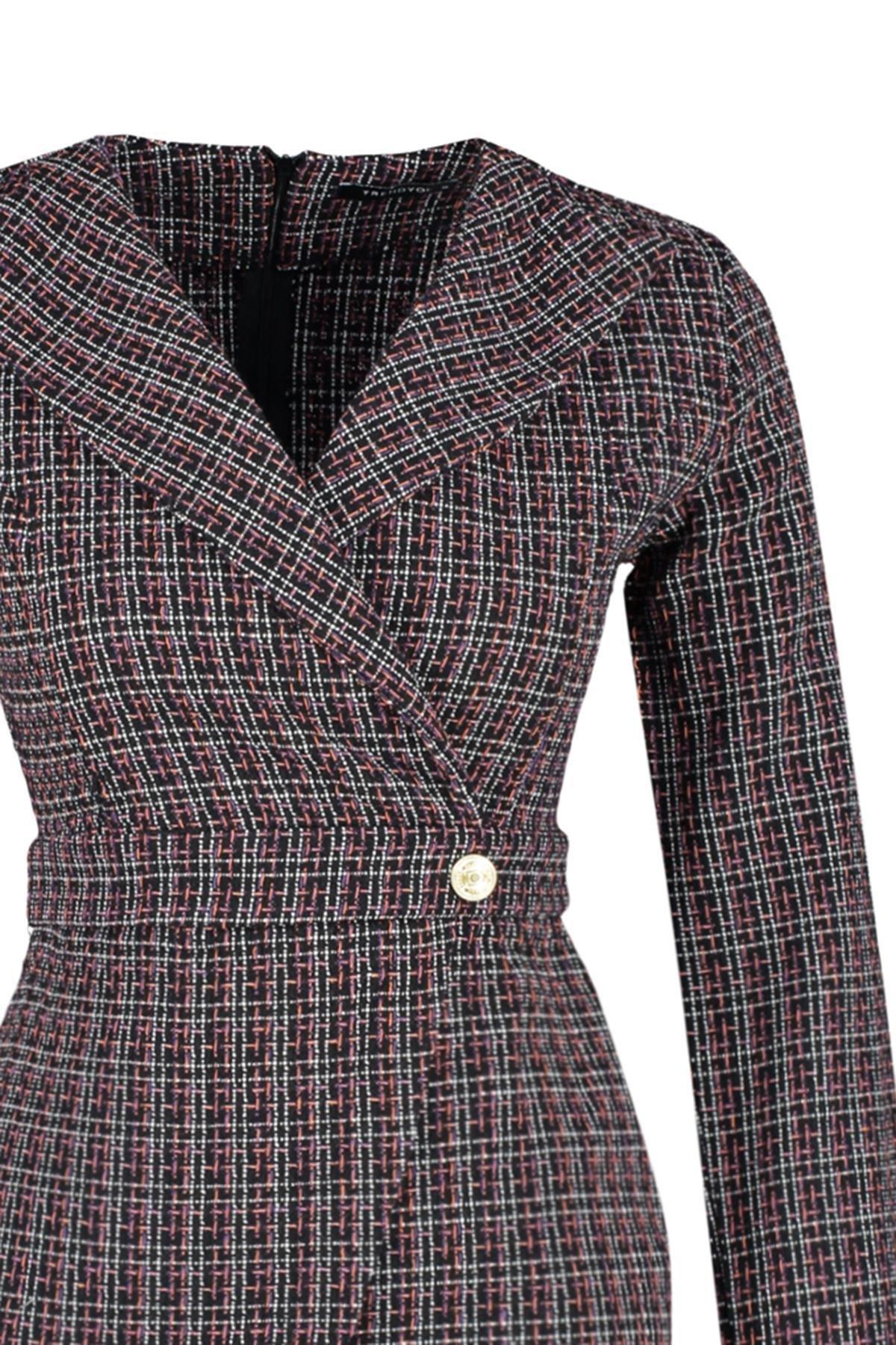 Black Double Breasted Tweed Mini Dress, , large image number 1