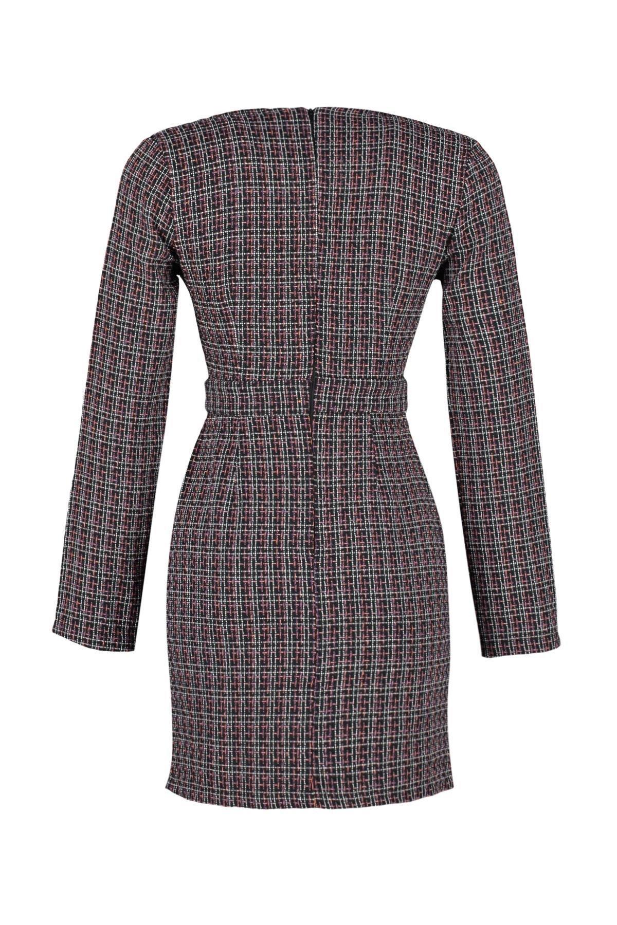 Black Double Breasted Tweed Mini Dress, , large image number 3