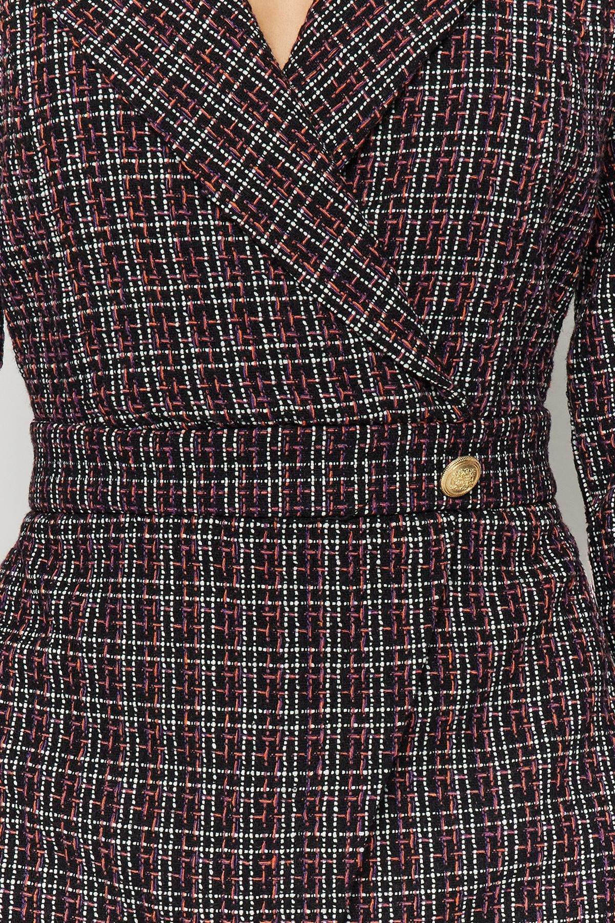Black Double Breasted Tweed Mini Dress, , large image number 5