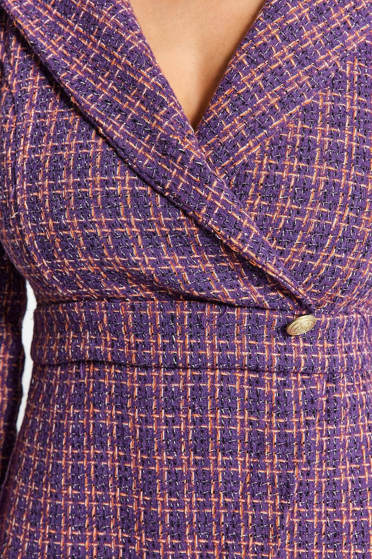 Purple Double Breasted Tweed Mini Dress, , large image number 3