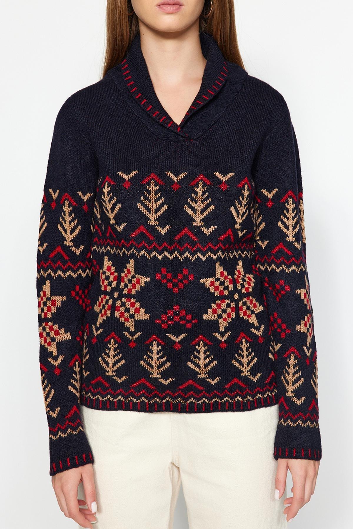 Trendyol - Blue Textured Patterned Knitwear Sweater