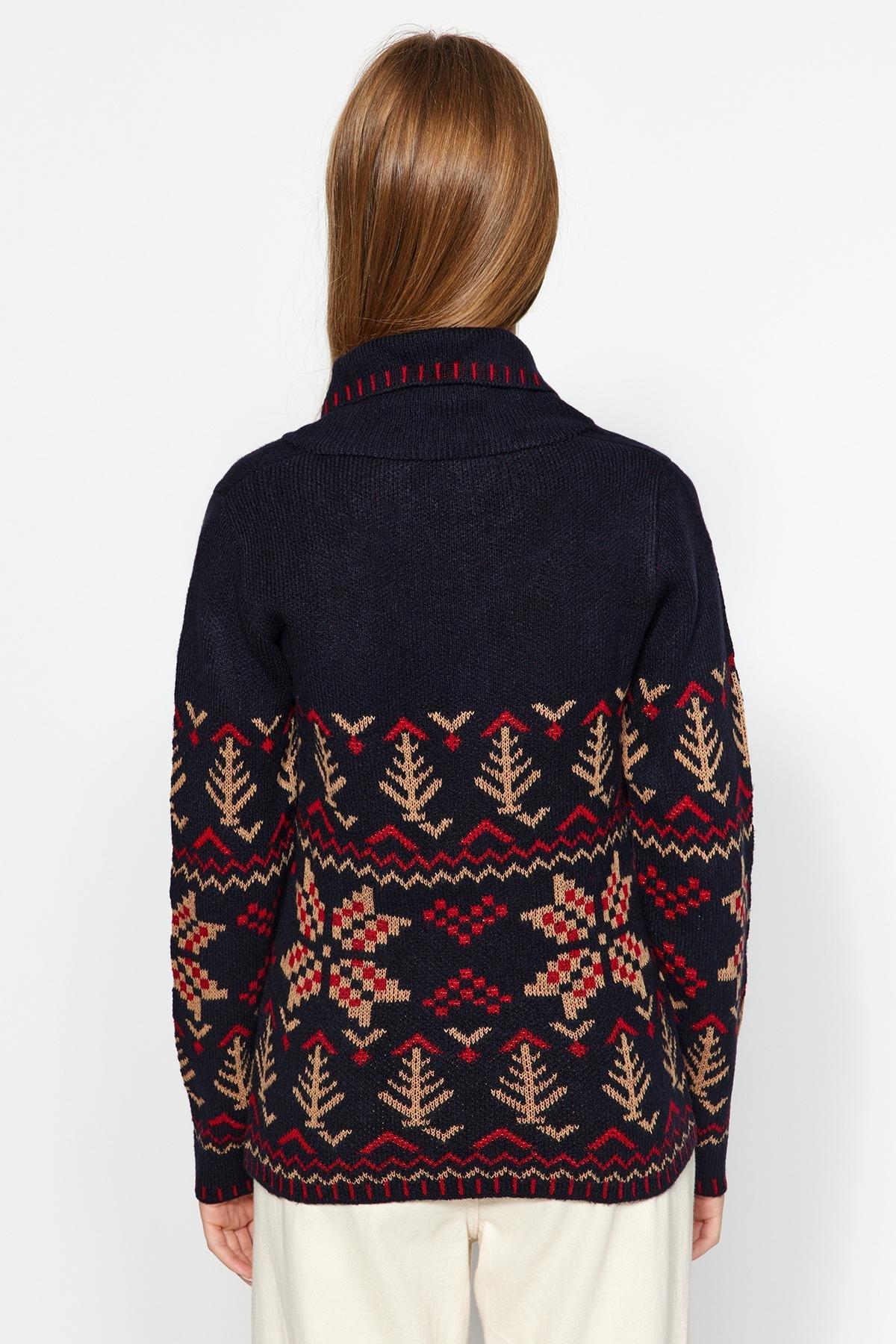 Trendyol - Blue Textured Patterned Knitwear Sweater