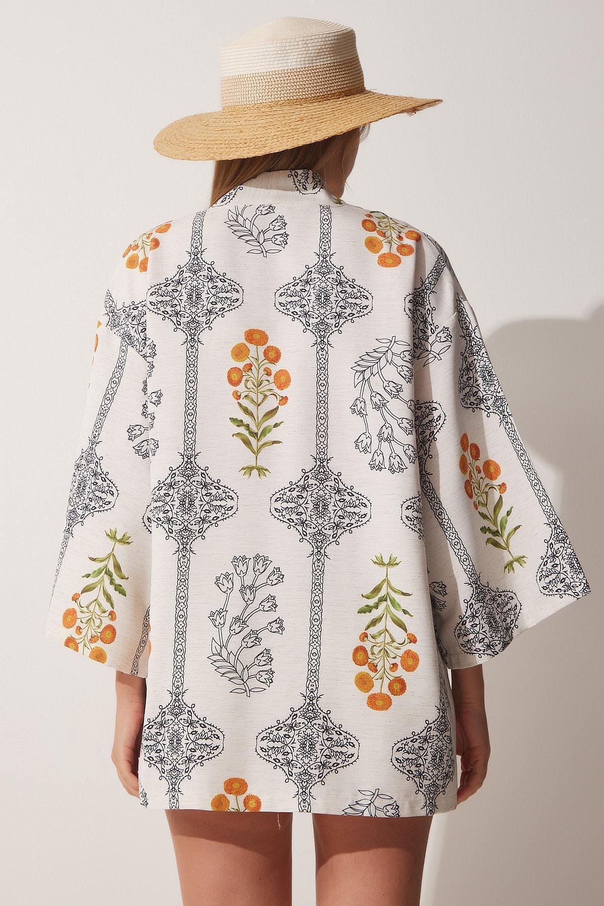 Multicolour Patterned Linen Kimono, , large image number 3