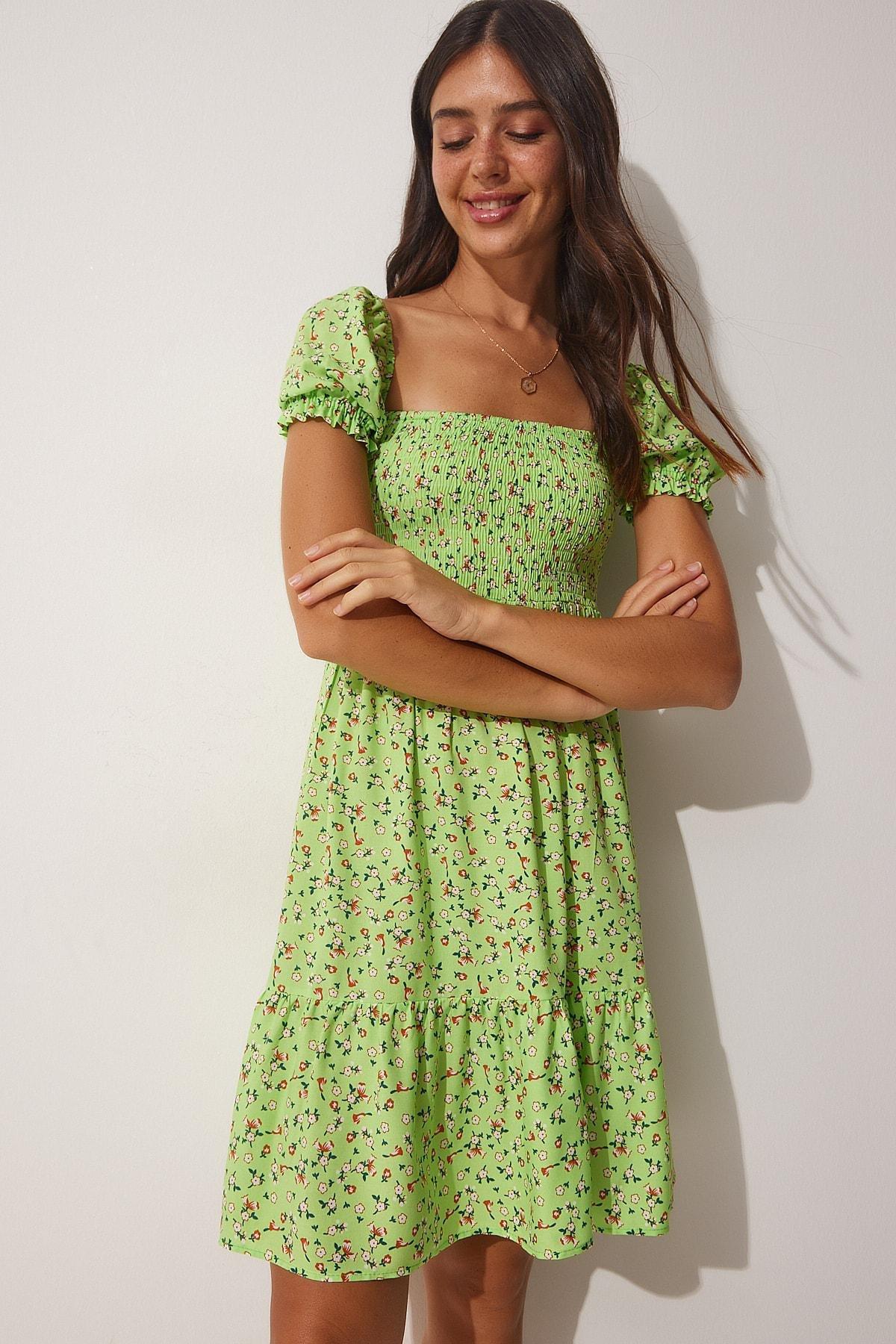 Trendyol - Green Floral A-Line Dress 
