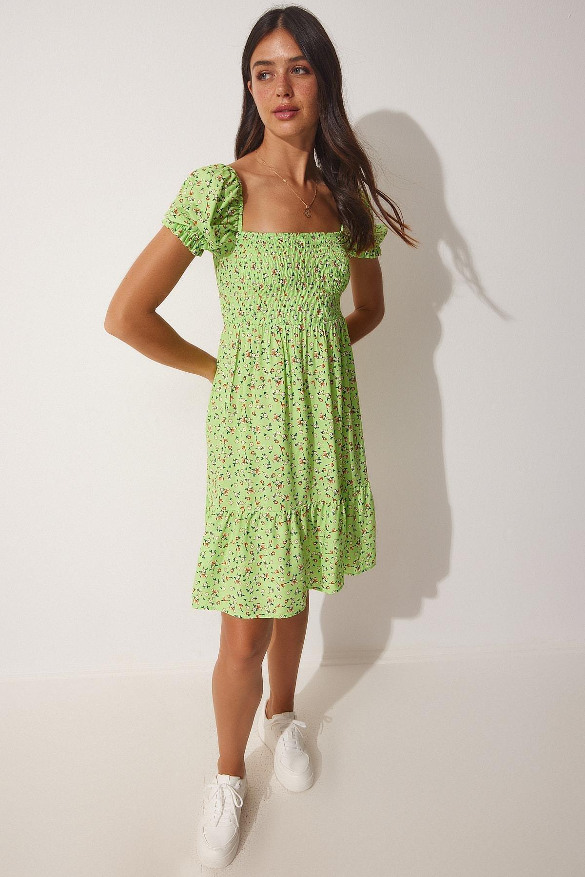 Trendyol - Green Floral A-Line Dress 
