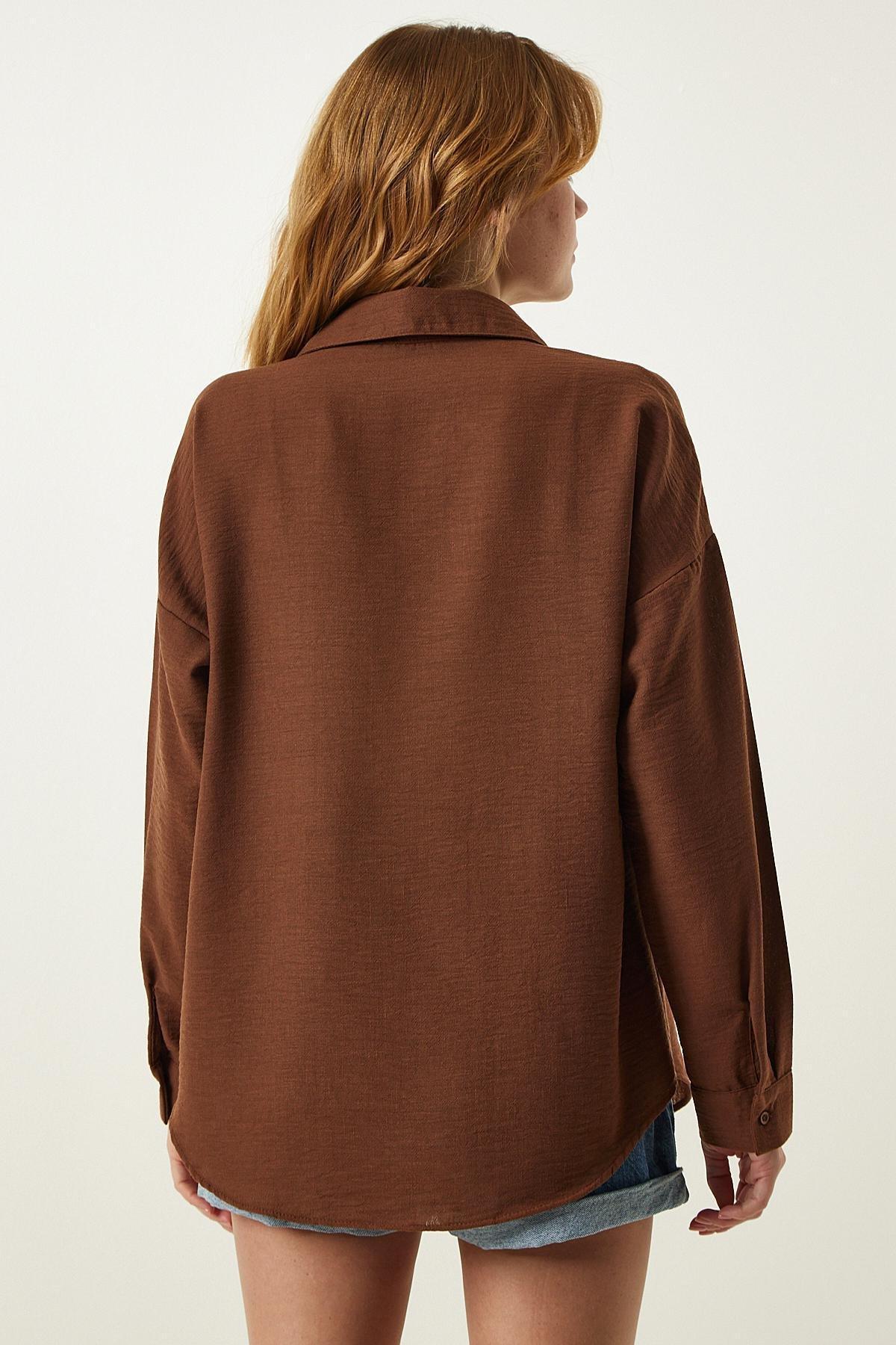 Brown Plain Cropped Overshirt, , large image number 5