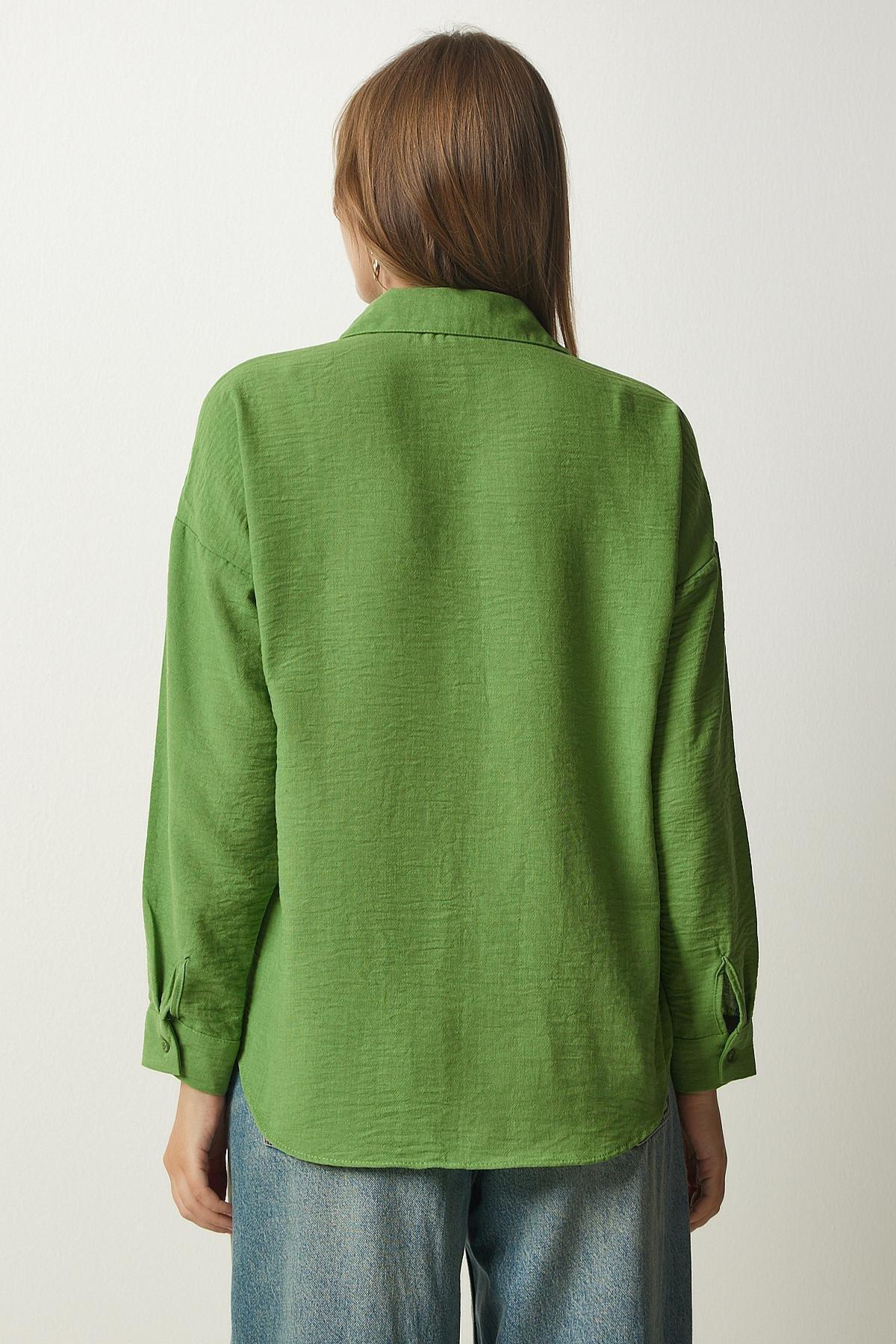 Happiness Istanbul - Green Oversized Linen Airon Shirt