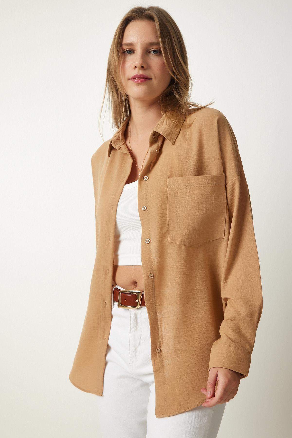 Beige Oversize Linen Shirt, , large image number 2