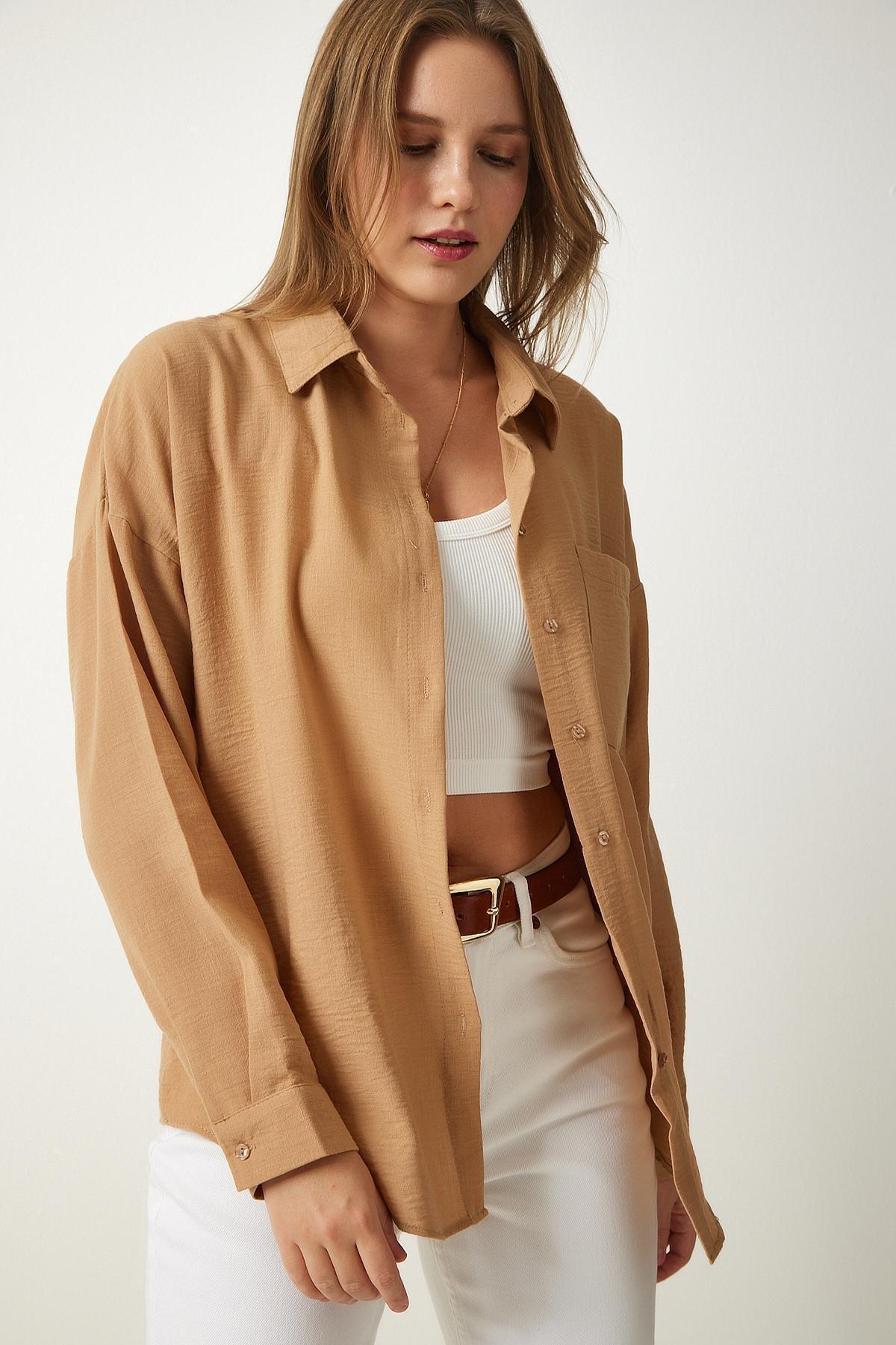 Beige Oversize Linen Shirt, , large image number 3