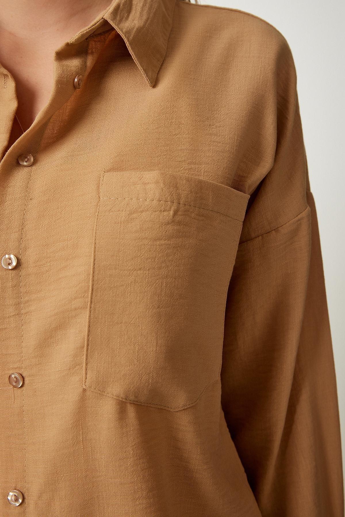 Beige Oversize Linen Shirt, , large image number 4