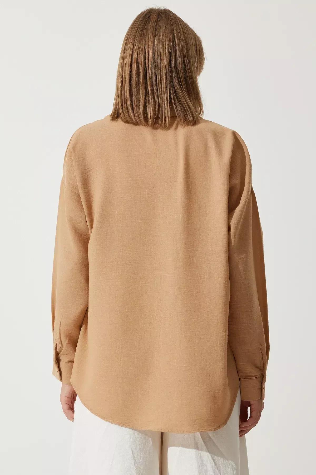 Beige Oversize Linen Shirt, Beige, large image number 5