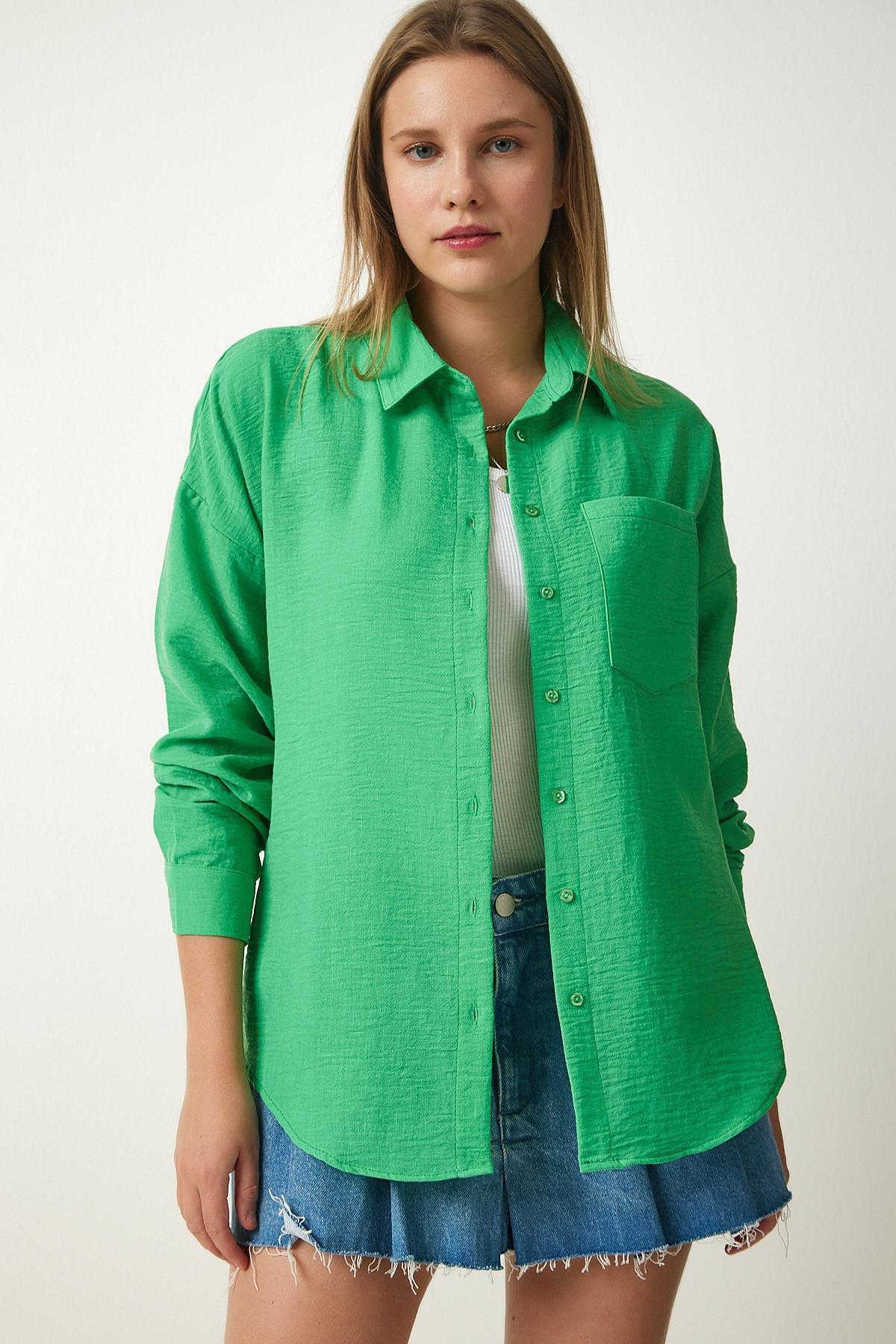 Happiness Istanbul - Green Oversize Linen Shirt