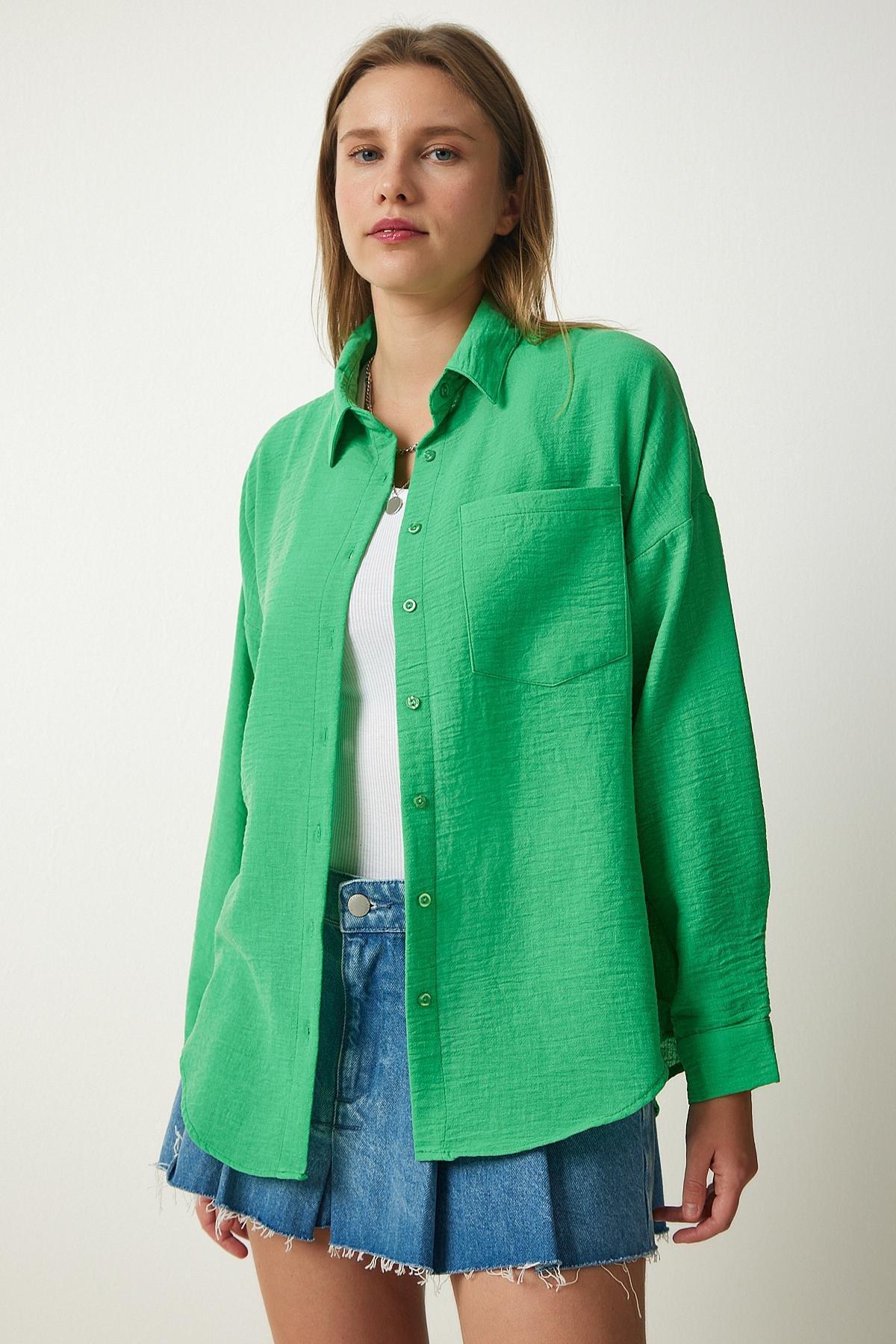 Happiness Istanbul - Green Oversize Linen Shirt