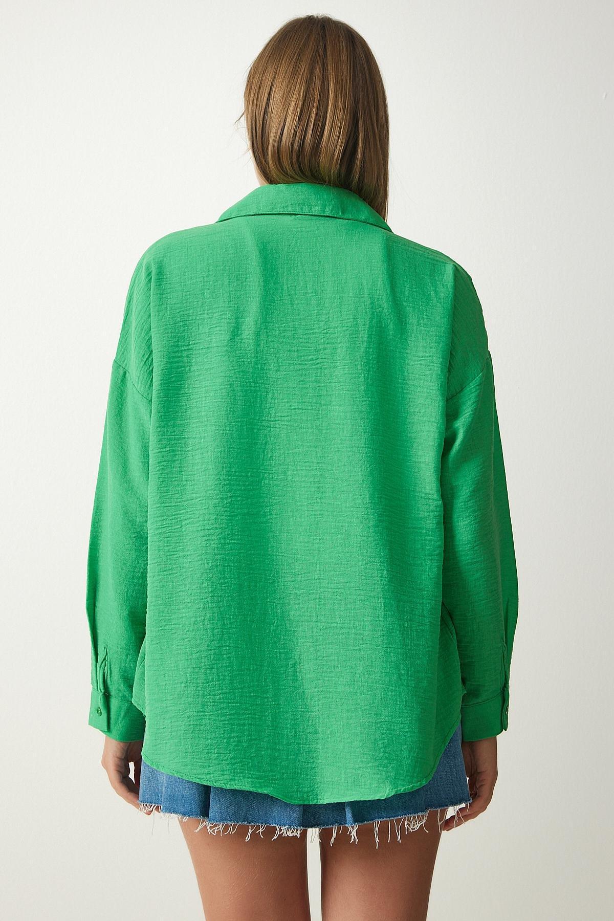 Happiness Istanbul - Green Oversize Linen Shirt