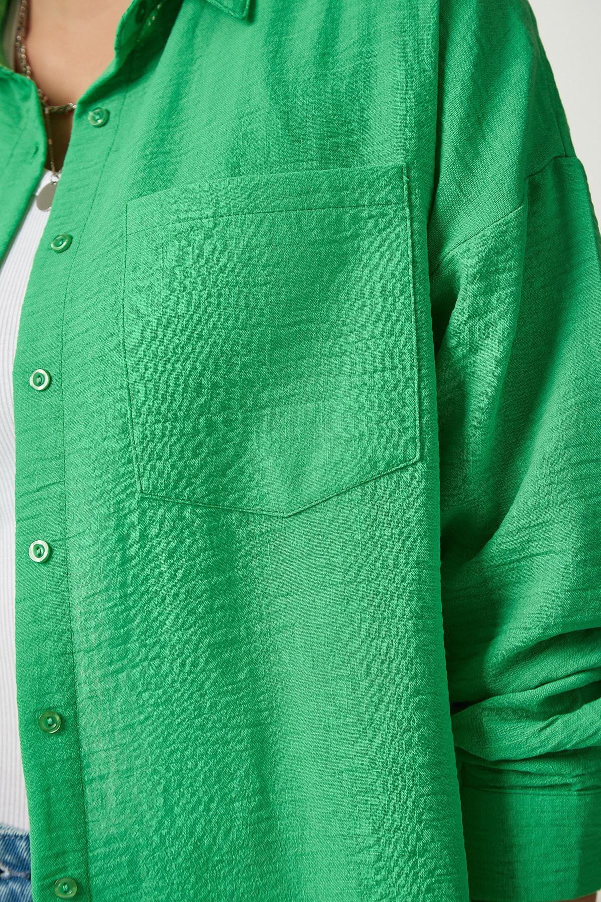 Happiness Istanbul - Green Oversize Linen Shirt