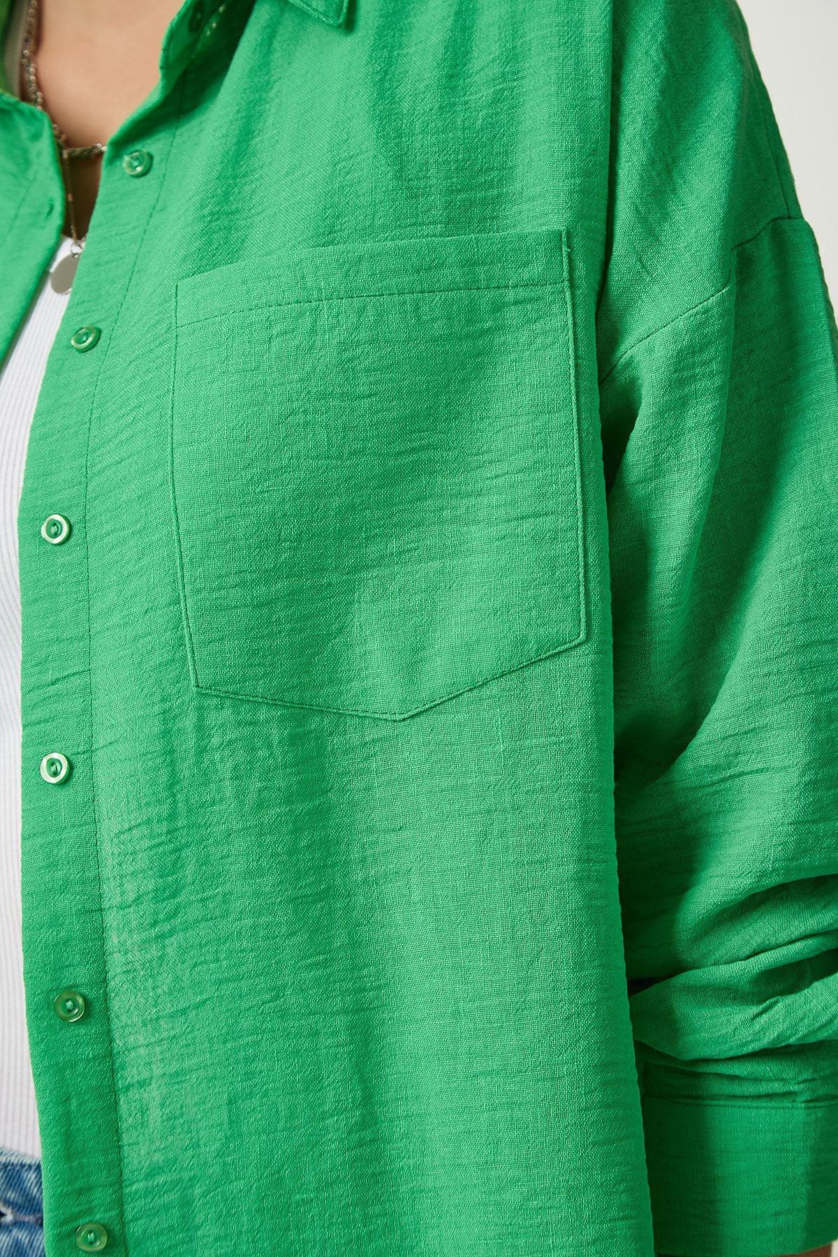 Green Oversize Linen Shirt, , large image number 3
