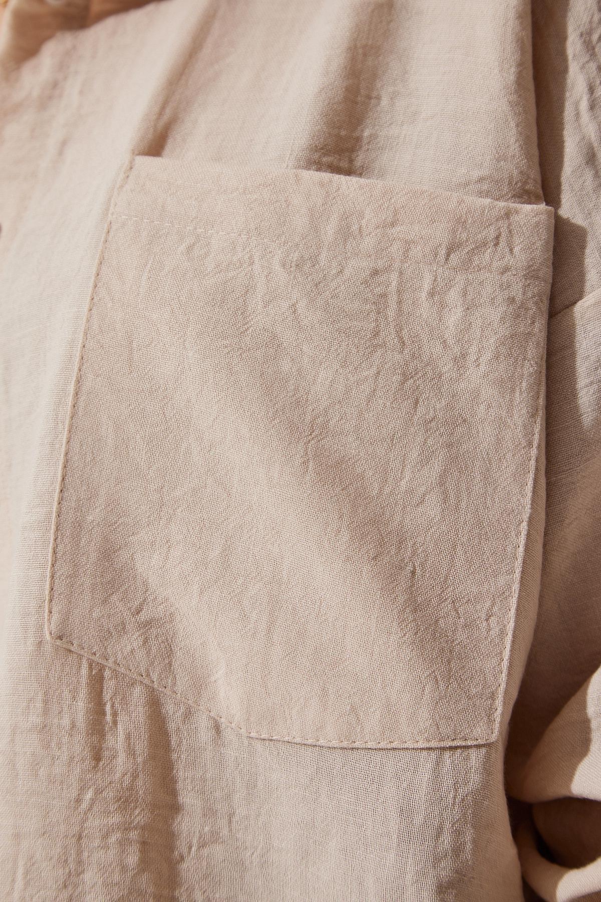 Beige Oversize Linen Ayrobin Shirt, Light Beige, large image number 3