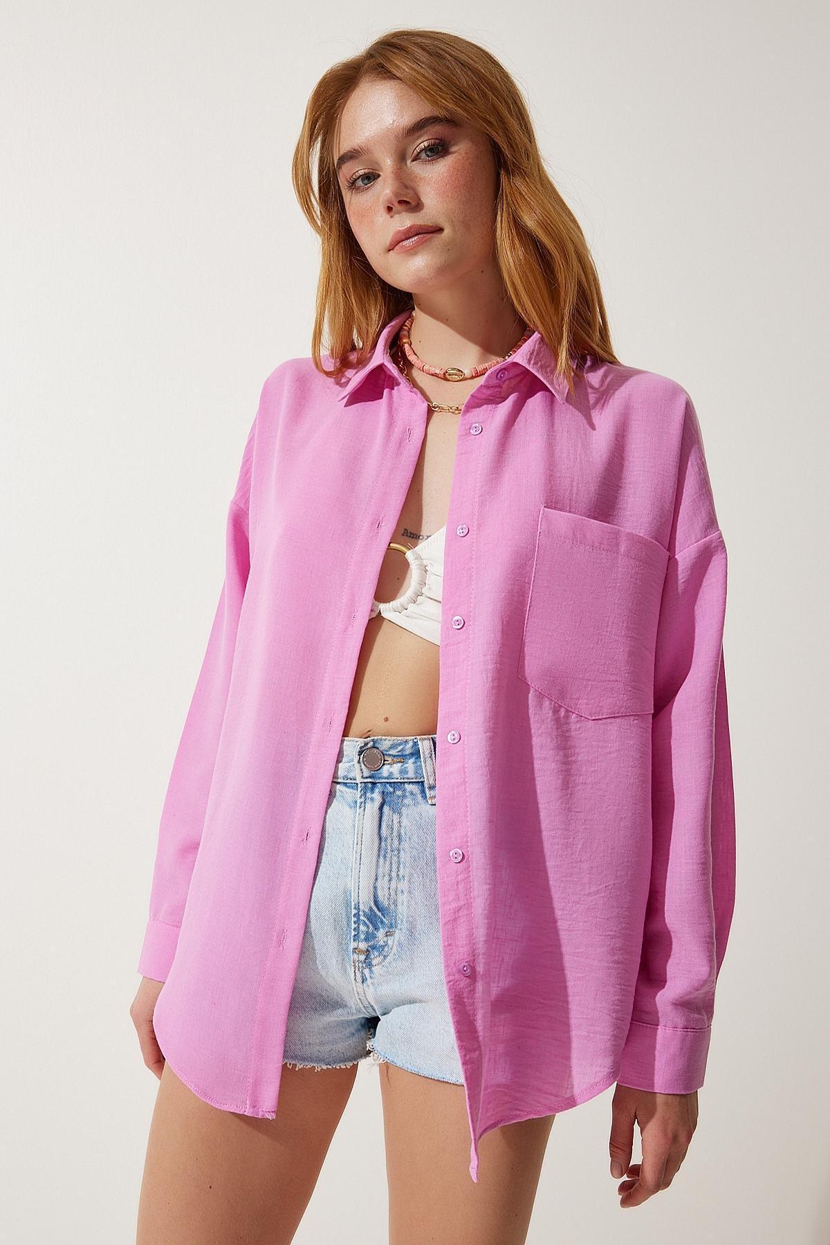 Pink Plain Button Down Shirt, , large image number 1