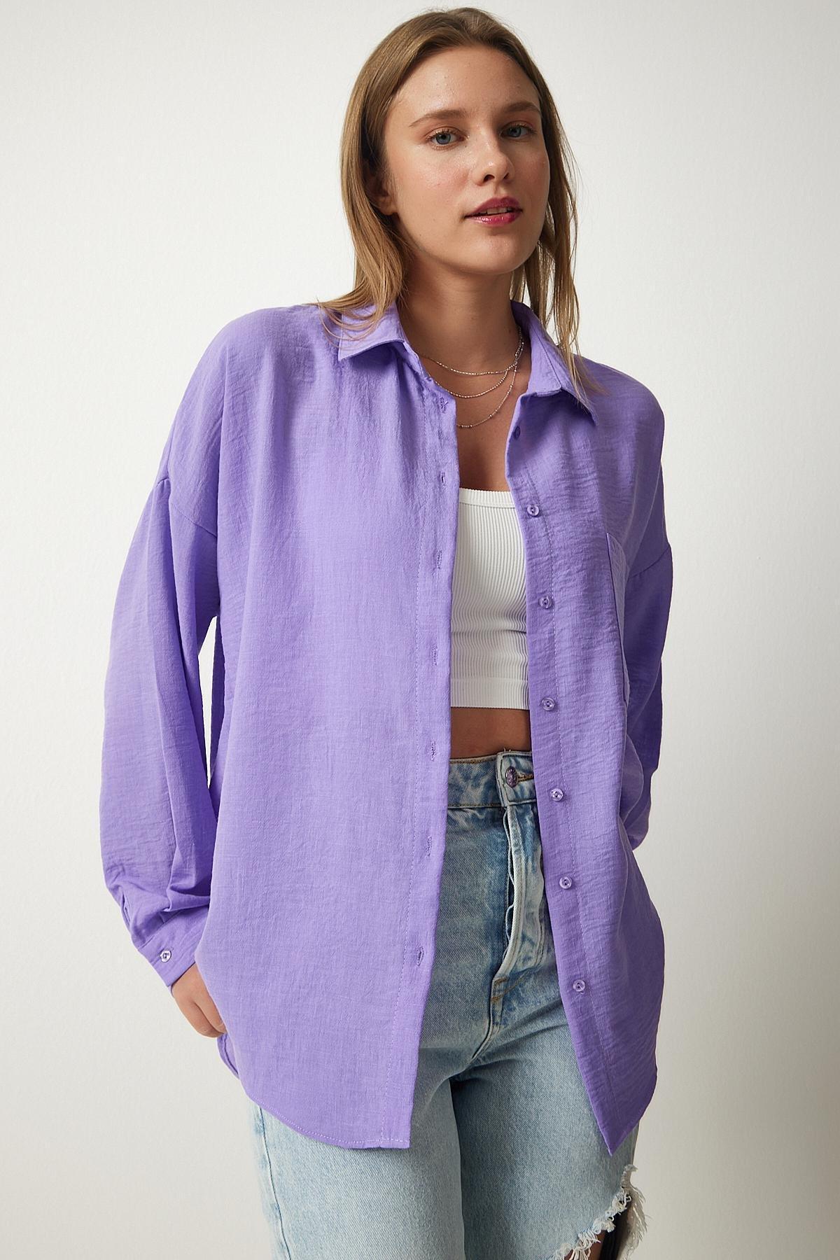 Purple Oversize Linen Ayrobin Shirt, , large image number 0