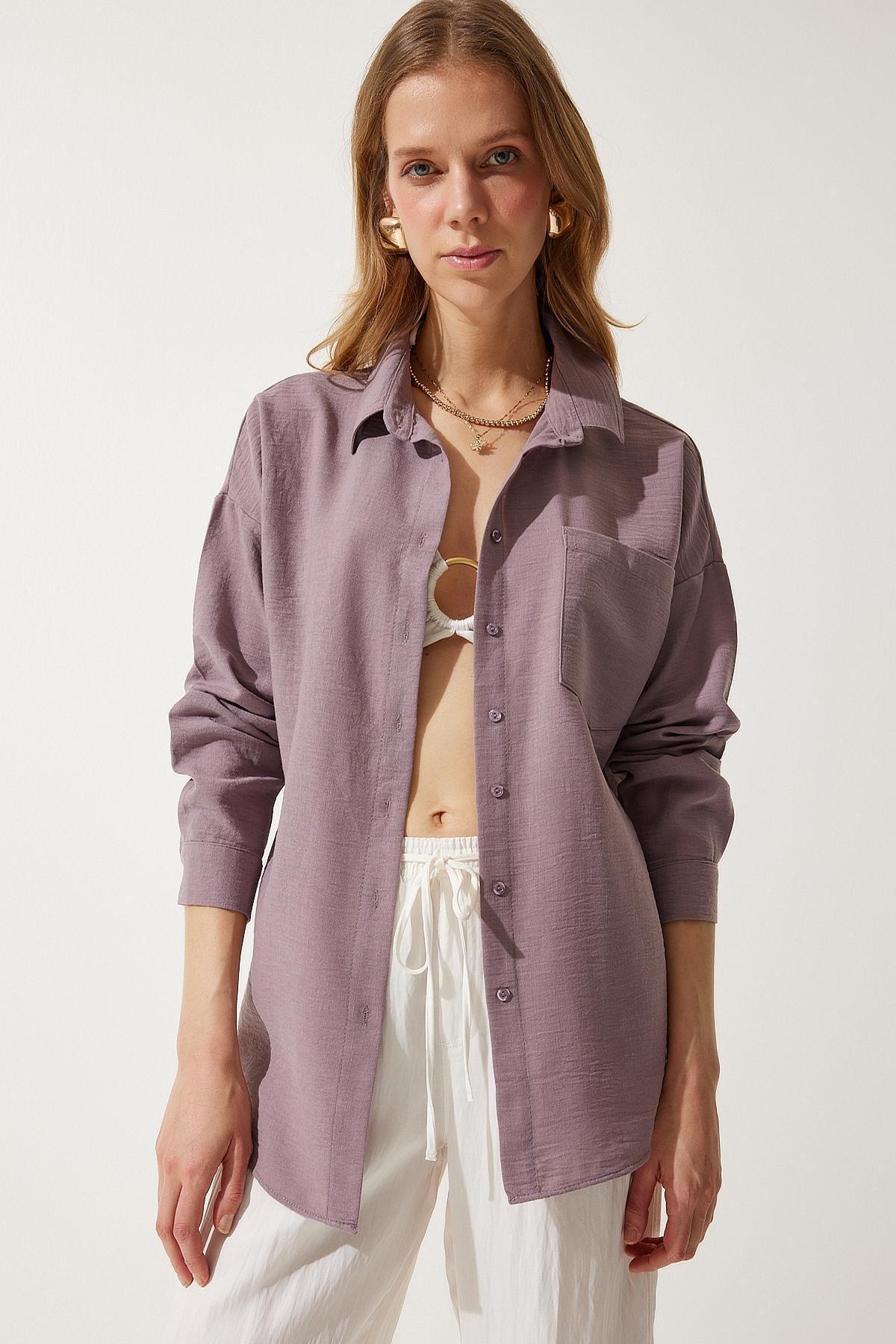 Purple Oversize Linen Ayrobin Shirt, , large image number 1