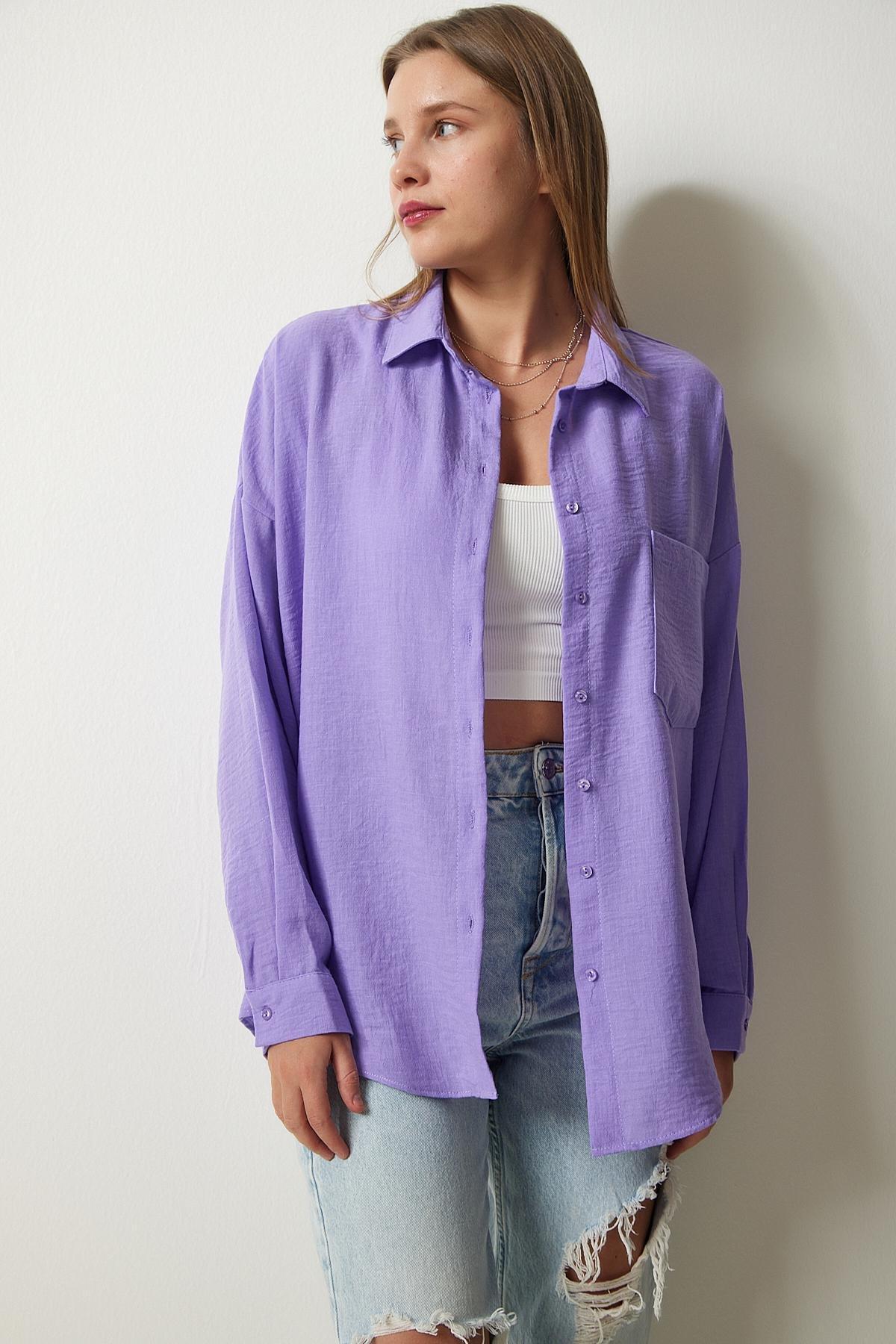 Purple Oversize Linen Ayrobin Shirt, , large image number 2